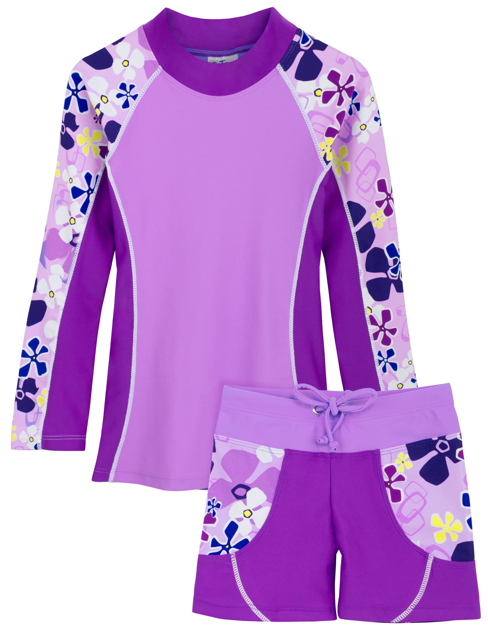 Tuga Girls Two-Piece Long Sleeve Swimsuit Set 2-14 Years, UPF 50+ Sun Protection