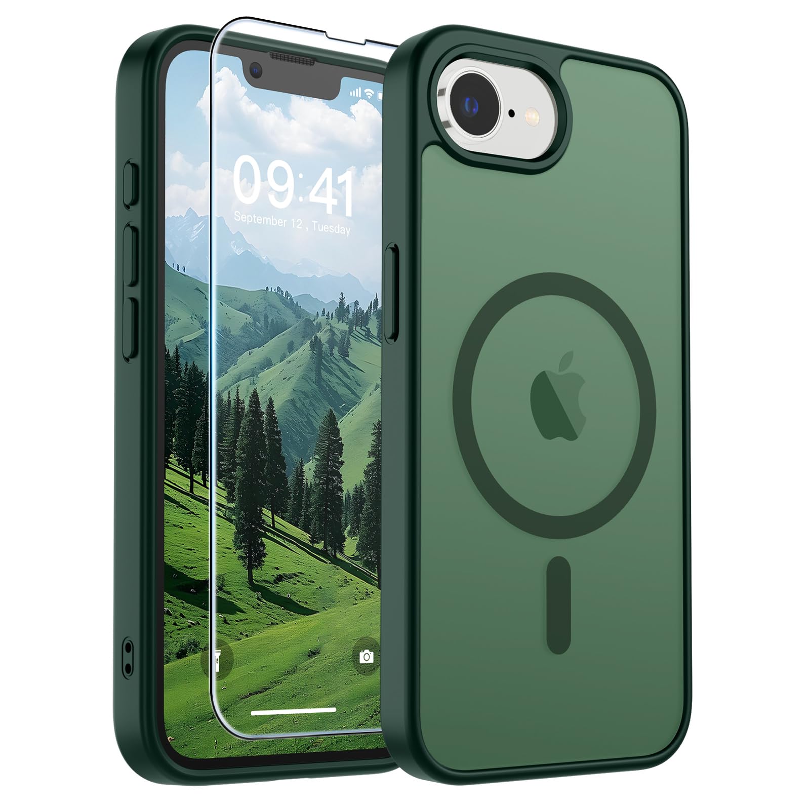 SUPFINE Magnetic for iPhone 17e Case/iPhone 16e Case Forest Green | With Screen Protector, Translucent Matte, Compatible with MagSafe, Military Grade Drop Proof, Rugged Shockproof Protective
