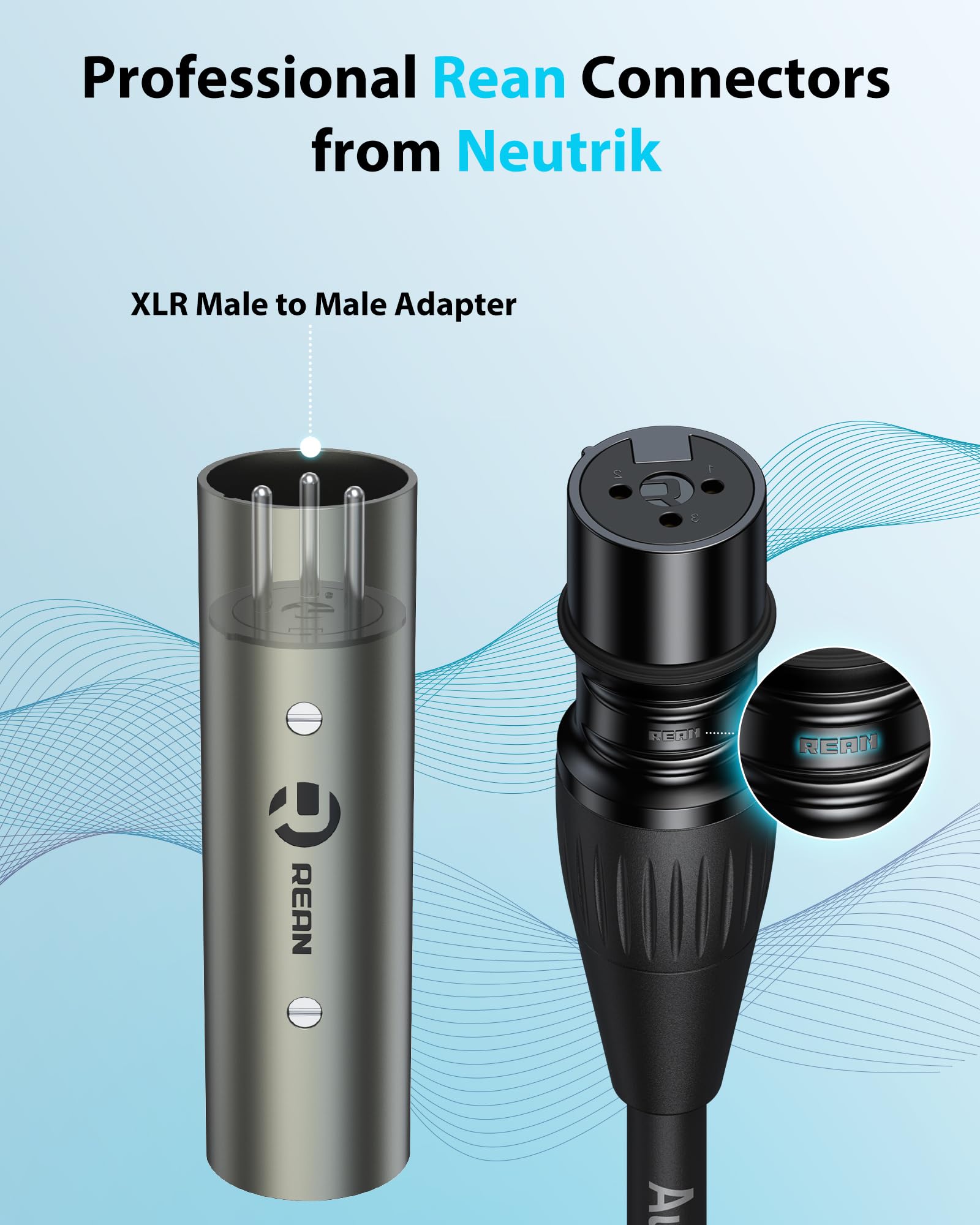 Cable XLR hembra a 1/4 con adaptador XLR macho a macho, conectores Rean de Neutrik, cable TRS a XLR trenzado de nailon reforzado con Kevlar, cable equilibrado de cuarto de pulgada a XLR hembra, 10