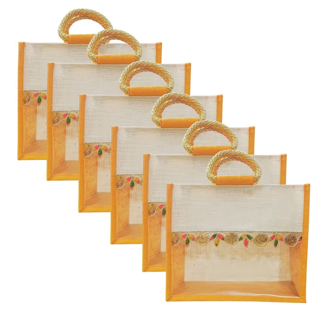 Jute Bag 12x10x5 Inch with Transparent Window Ideal for Room Hampers GOTTA PATTY LACE-image-20