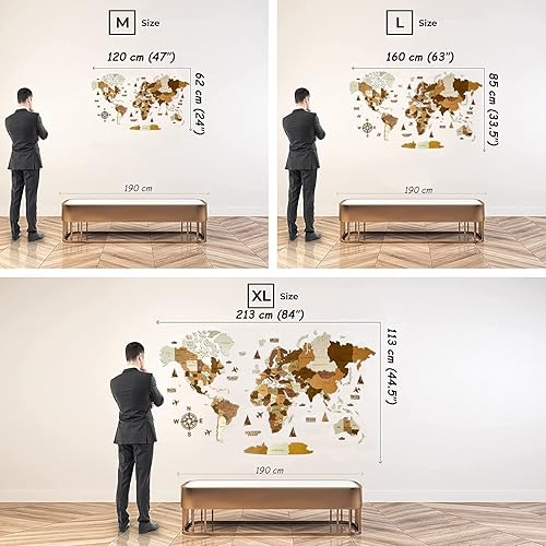 Miniatura 4 de Decoración de pared grande de madera con mapa del mundo en 3D, tamaño (M, L y XL) Idea de regalo para cualquier ocasión, arte de pared para el