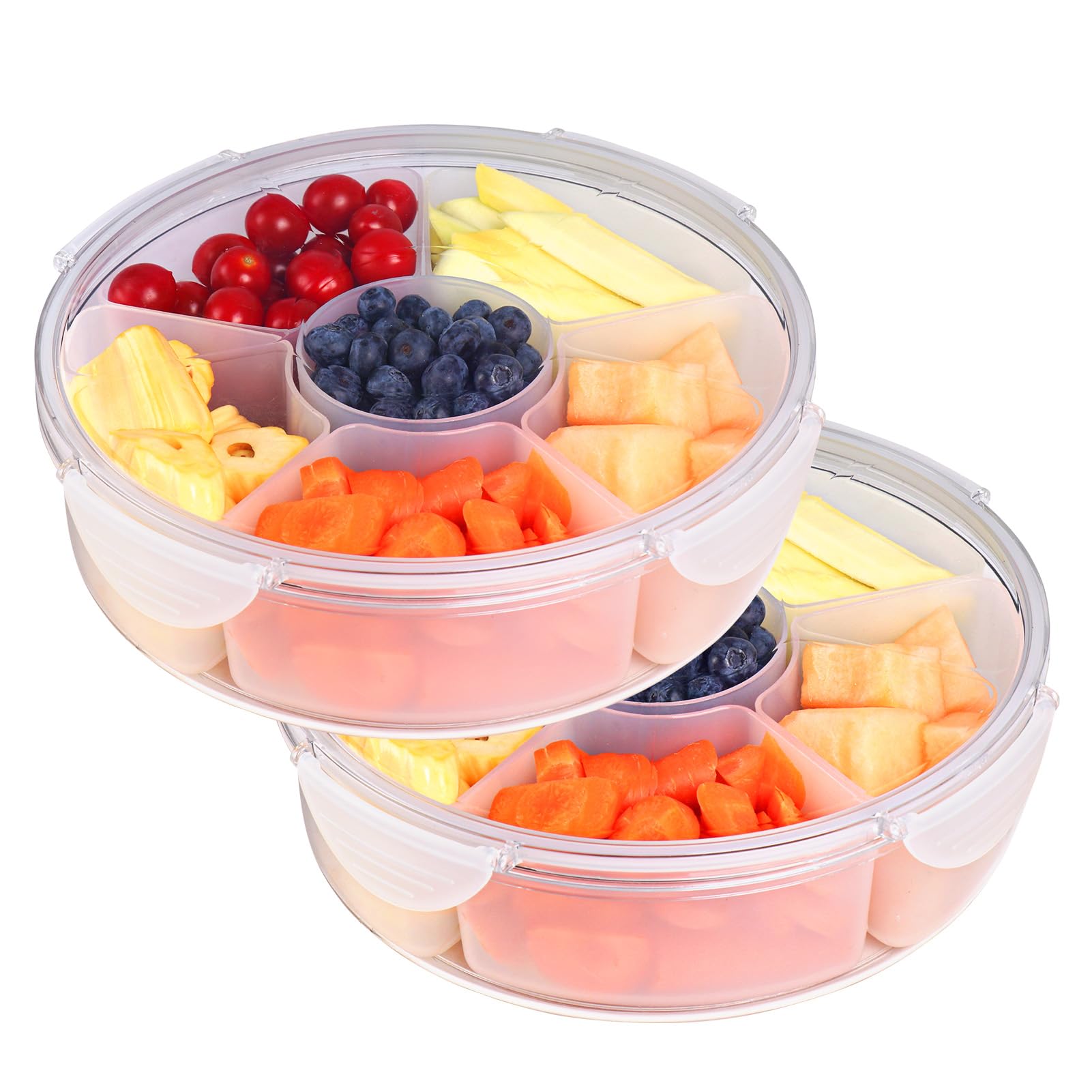 Plateau à Légumes Avec Couvercle Pour Réfrigérateur – Lot de 2 Boîtes à Collations Transparentes Divisées pour Charcuterie, 6 Compartiments de Rangement pour Fêtes, Voyages, Pique-niques