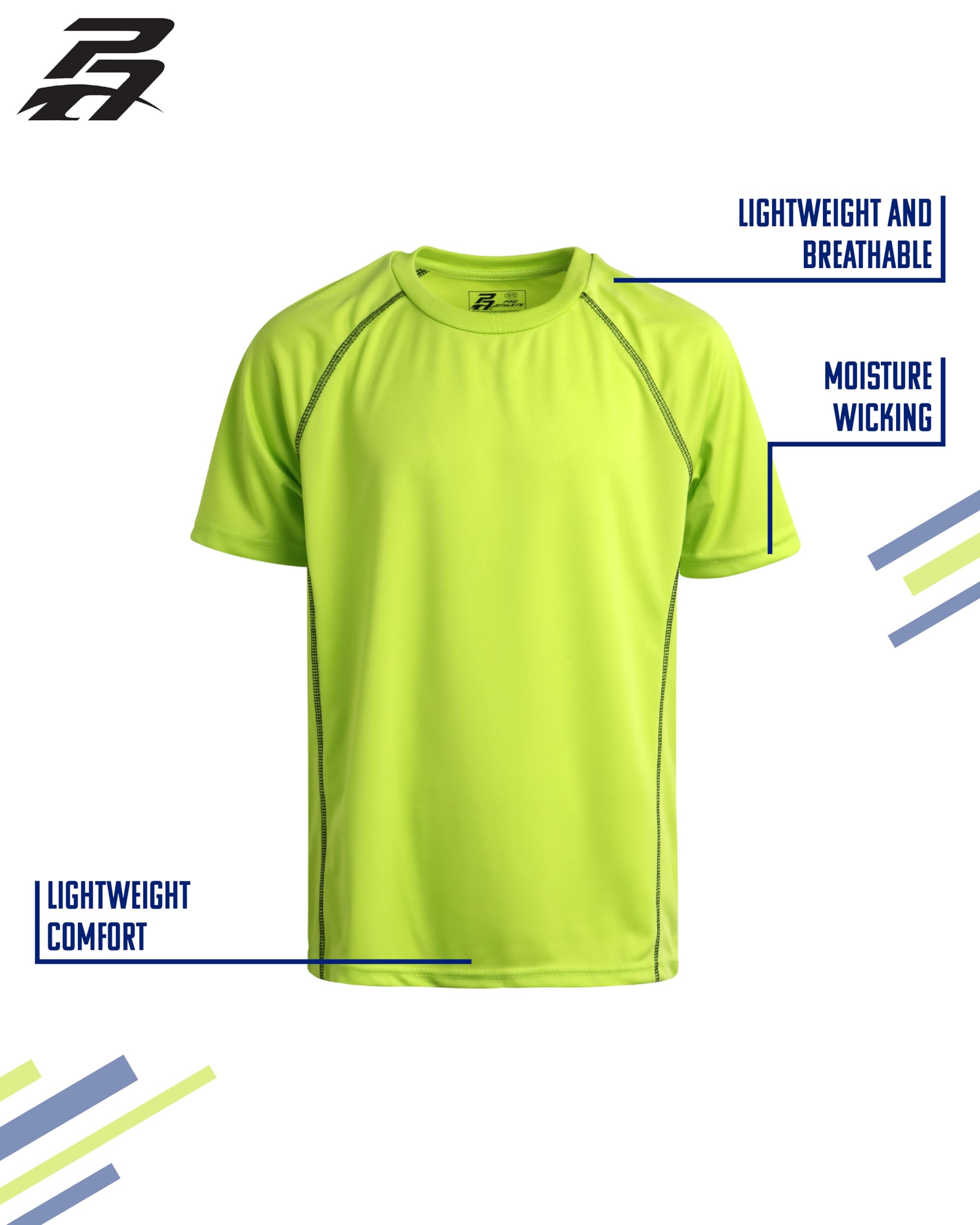 Pro Athlete Camiseta deportiva para niño, paquete de 4 unidades, ligera, de secado rápido, de manga corta, para niños (tallas: 8-20)