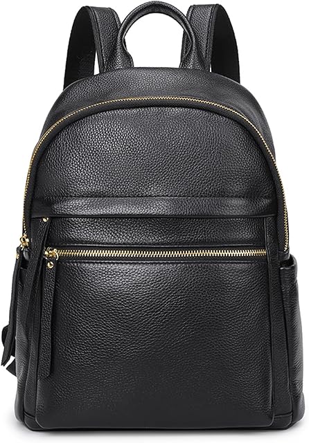 Kattee Genuine Leather Fashion Backpack for Women Multi-functional Elegant Daypack Soft Leather Shoulder Bag Office, Shopping, Trip - Black