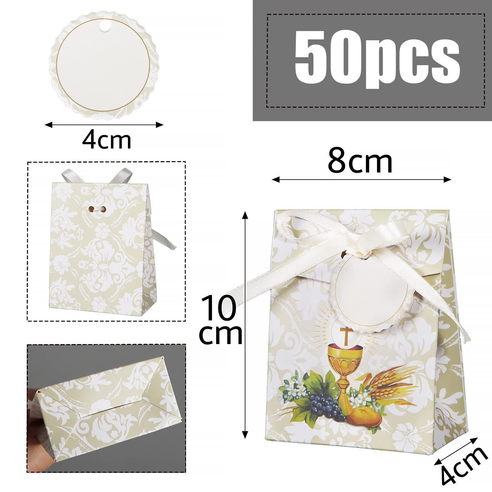 50 Boîtes à Dragées Pour Mariage, Baptême, Anniversaire - Boîtes Cadeaux En Papier 9x9x5 Cm Avec Ruban Inclus