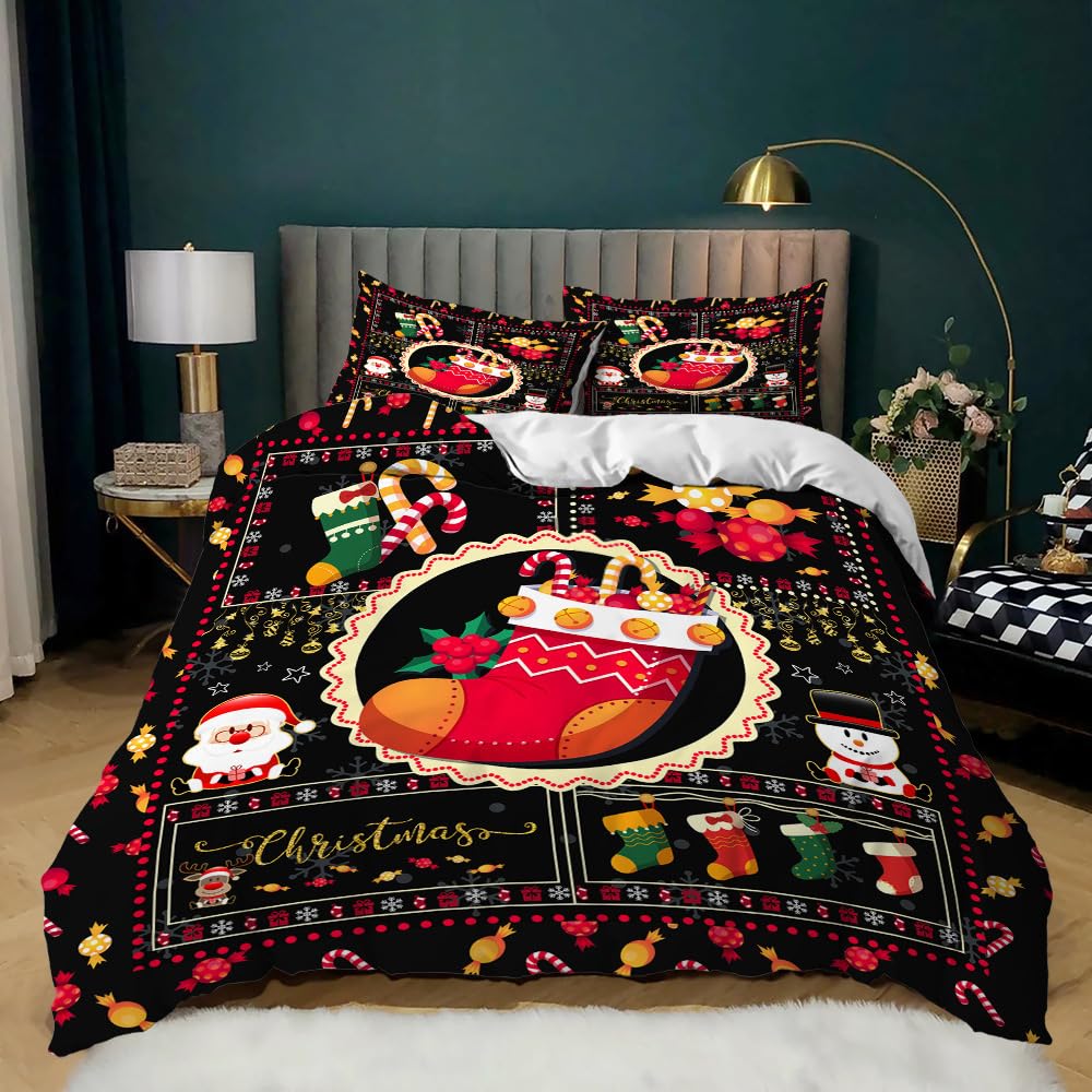 Housse de couette multicolore de Noël 260x240 : fini les draps ternes qui se décolorent