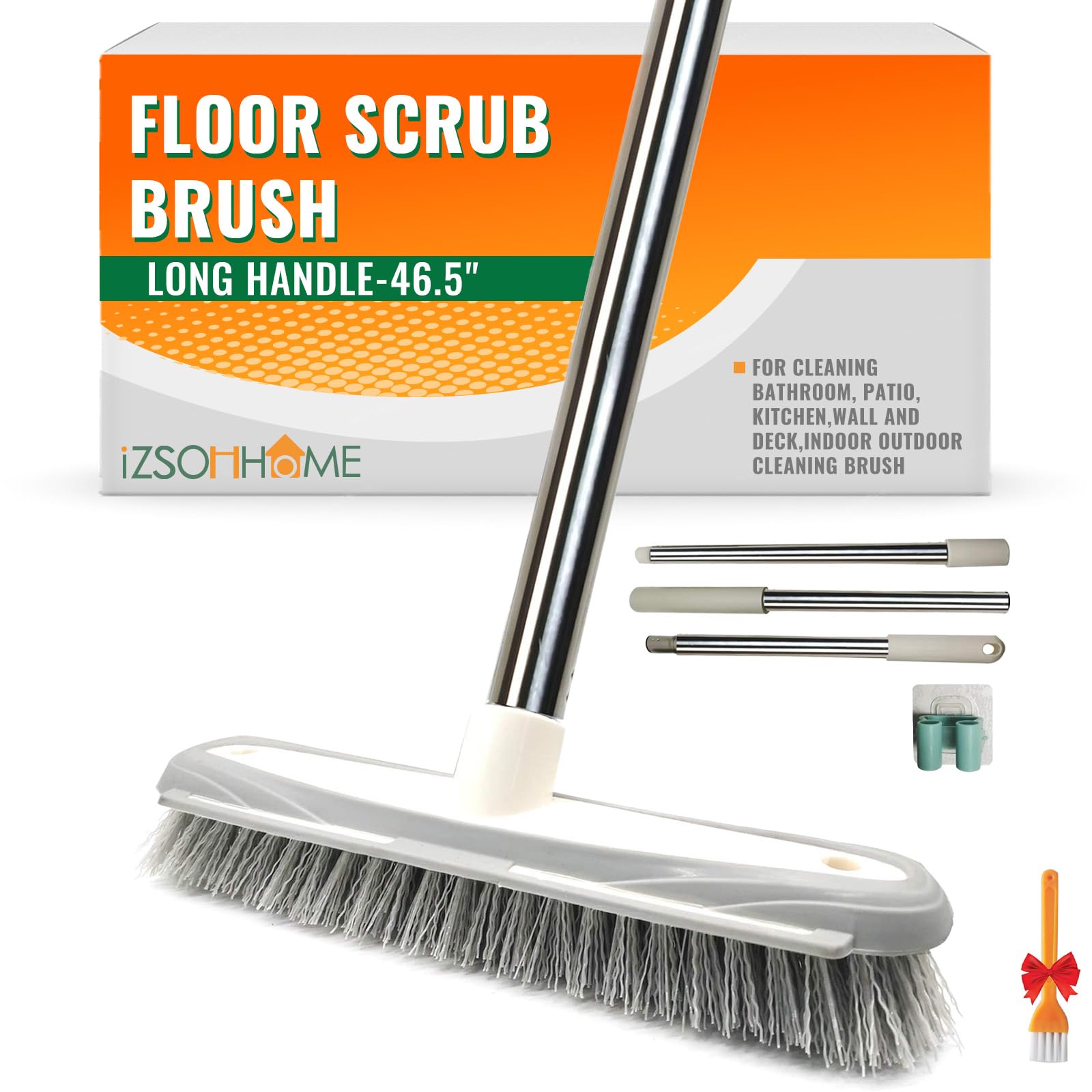 IZSOHHOME Push Broom,Tub Tile Broom Brush,Stiff Bristles Broom for Shower Cleaning, Patio, Kitchen,Grout and Garage,Indoor Outdoor Cleaning Brush,Adjustable Stainless Steel Long Handle-46.5"…