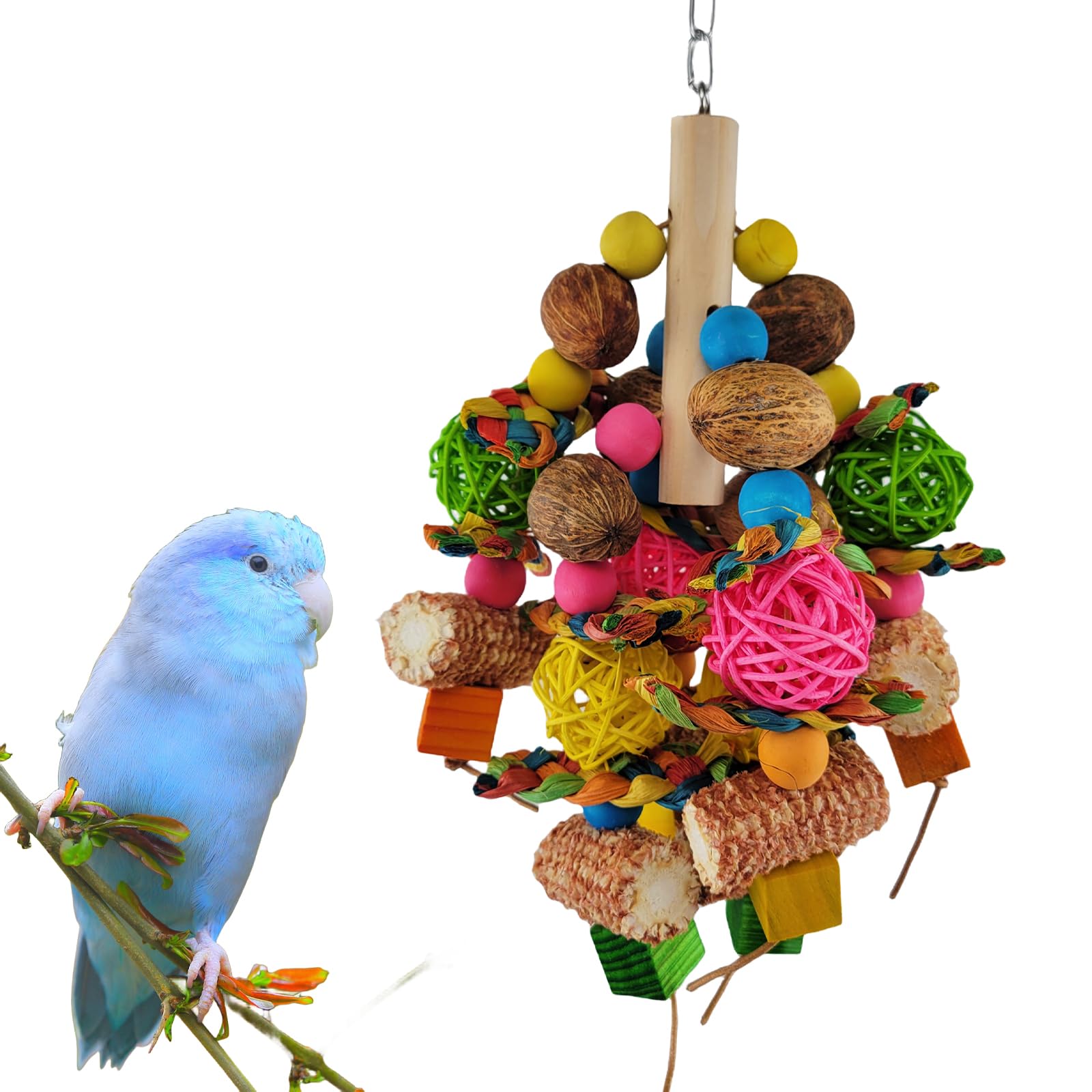 Viuvoiul Natural Parrot Toys - Wooden Mango & Colorful Corn Chew Toys For Cockatiels, African Greys, Small Birds - View #6