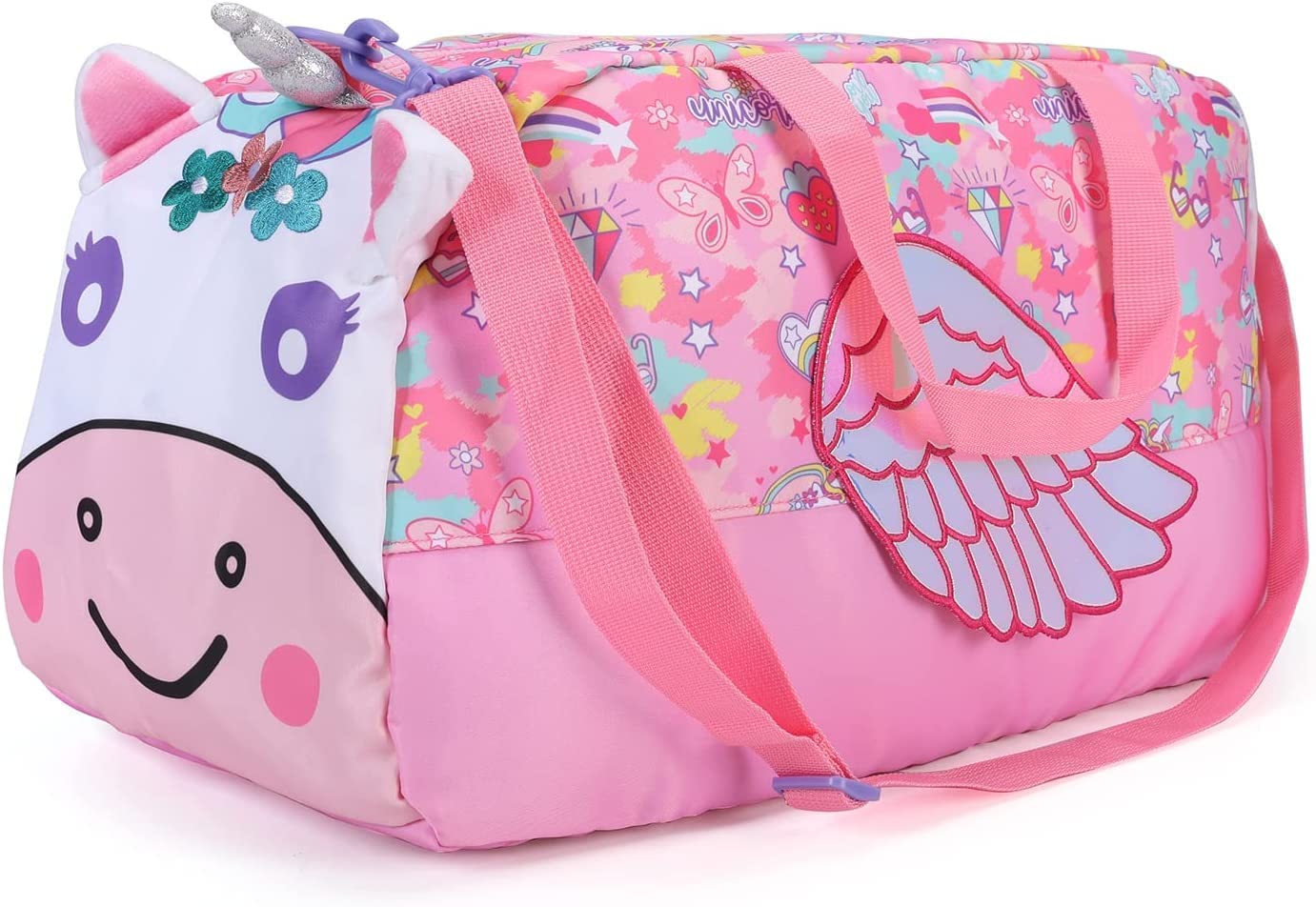 adson Cute 3D Unicorn|Space|Panda|Football|Rabbit Duffle Bag for Boys|Girls Kids Gym Bag Sports Travel Bag Weekender Overnight Bag for Kids/Teenagers Duffle Bag (Unicorn Pink)-picture-42
