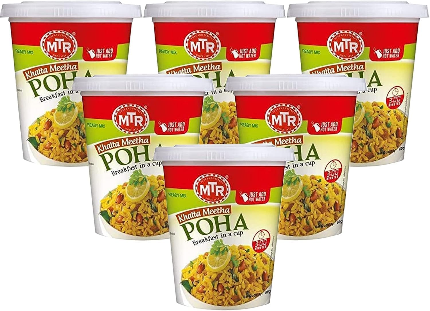 MTR Instant Ready Mix Various Flavours - Traditional South Indian Breakfast – Tasty and Healthy - Easy to Prepare Snacks - Cuppa Khatta Meetha Poha 80g (Pack of 6)