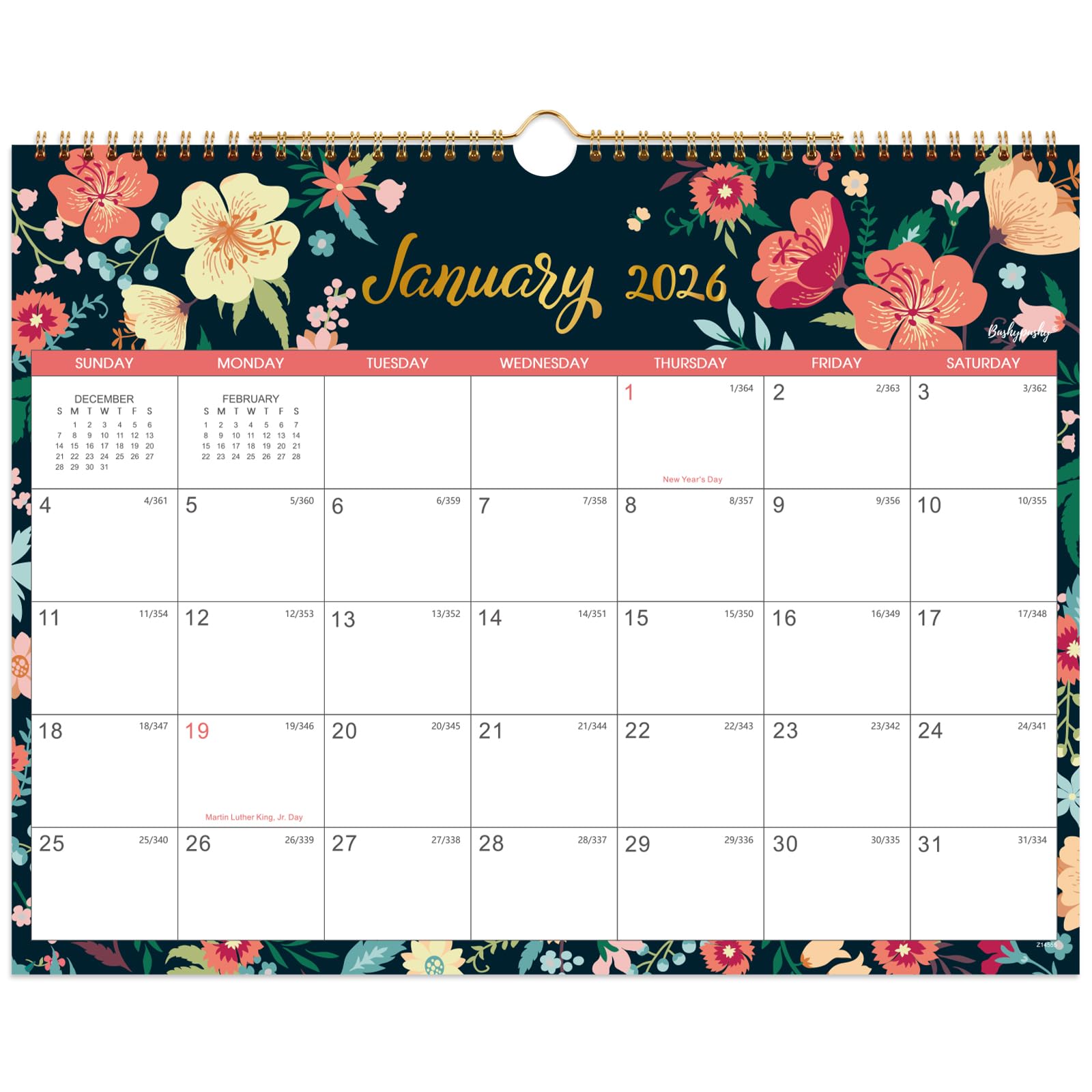 2026 Calendar - 2026 Wall Calendar, Jan. 2026 - Dec. 2026, 15" x 11.5", 12 Monthly Wall Calendars, Twin-Wire Binding + Hanging Hook + Thick Paper + Julian Dates - Floral
