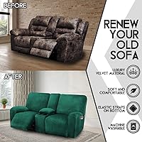 Vista 5 de Sofá biplaza reclinable con funda de consola central, fundas elásticas de terciopelo para sofá reclinable de 8 piezas, funda reclinable de sofá