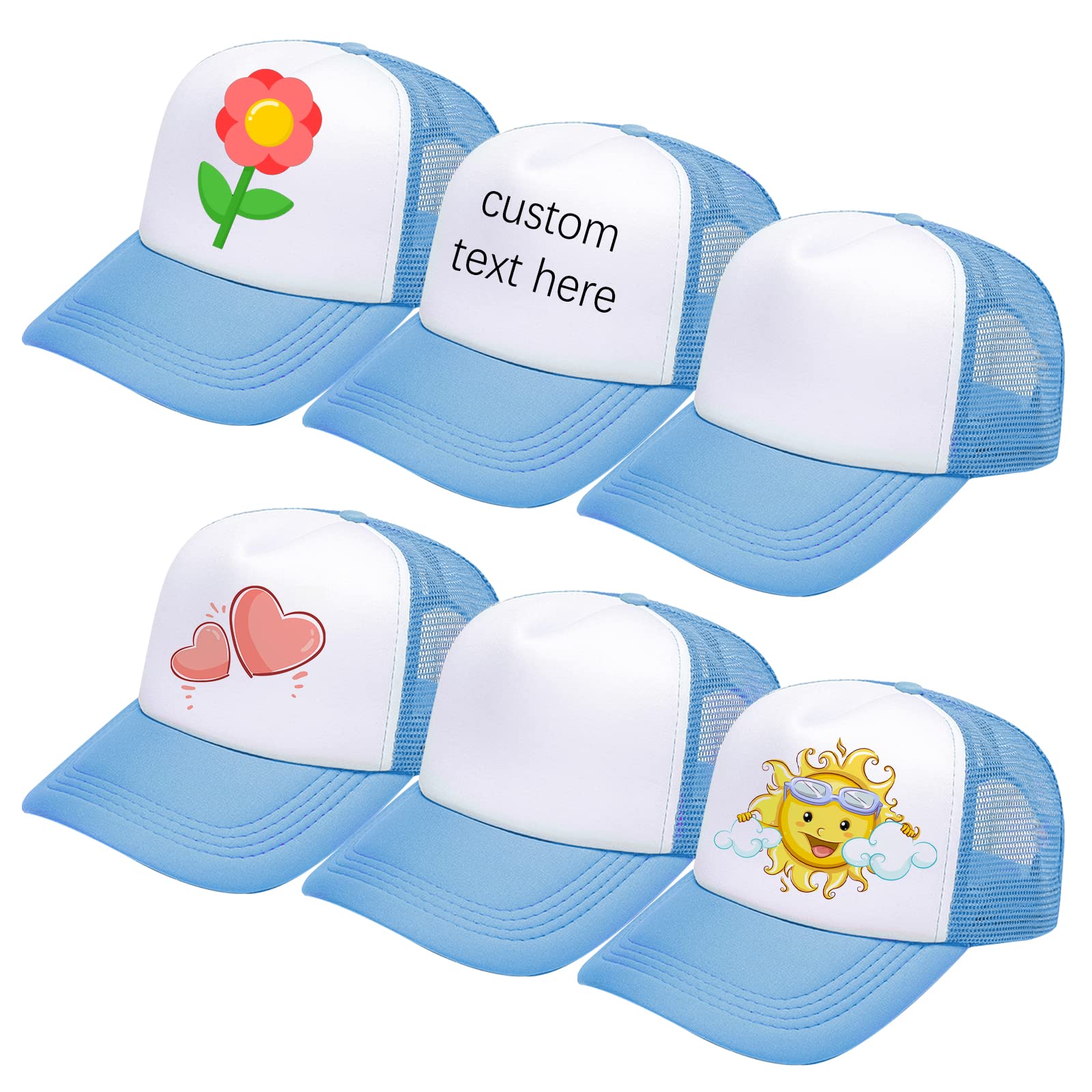 Ultrafun 6 Pack Kids Trucker Hat Sublimation Blank Plain Hats Mesh Adjustable Outdoor Sports Baseball Caps for Boys Girls