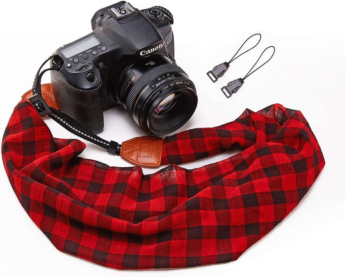 YFKOEC Camera Strap Scarf Vintage Plaid Fabric DSLR Universal Neck Shoulder Belt for Women by Deanoy(Red)?