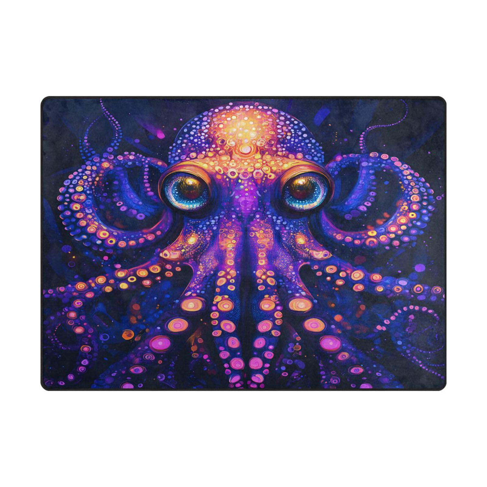 Grand tapis de sol motif pieuvre contemporain tapis doux de salon et chambre 203x147