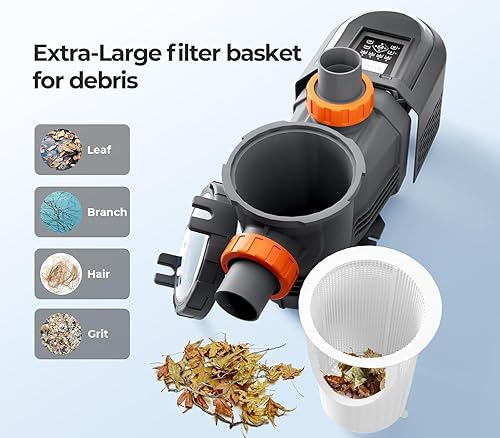 Miniatura 7 de Bombas de piscina de velocidad variable de 1.8 HP, bomba de piscina autocebante para sobre el suelo/enterrada de 9114 GPH con temporizador 220-240V