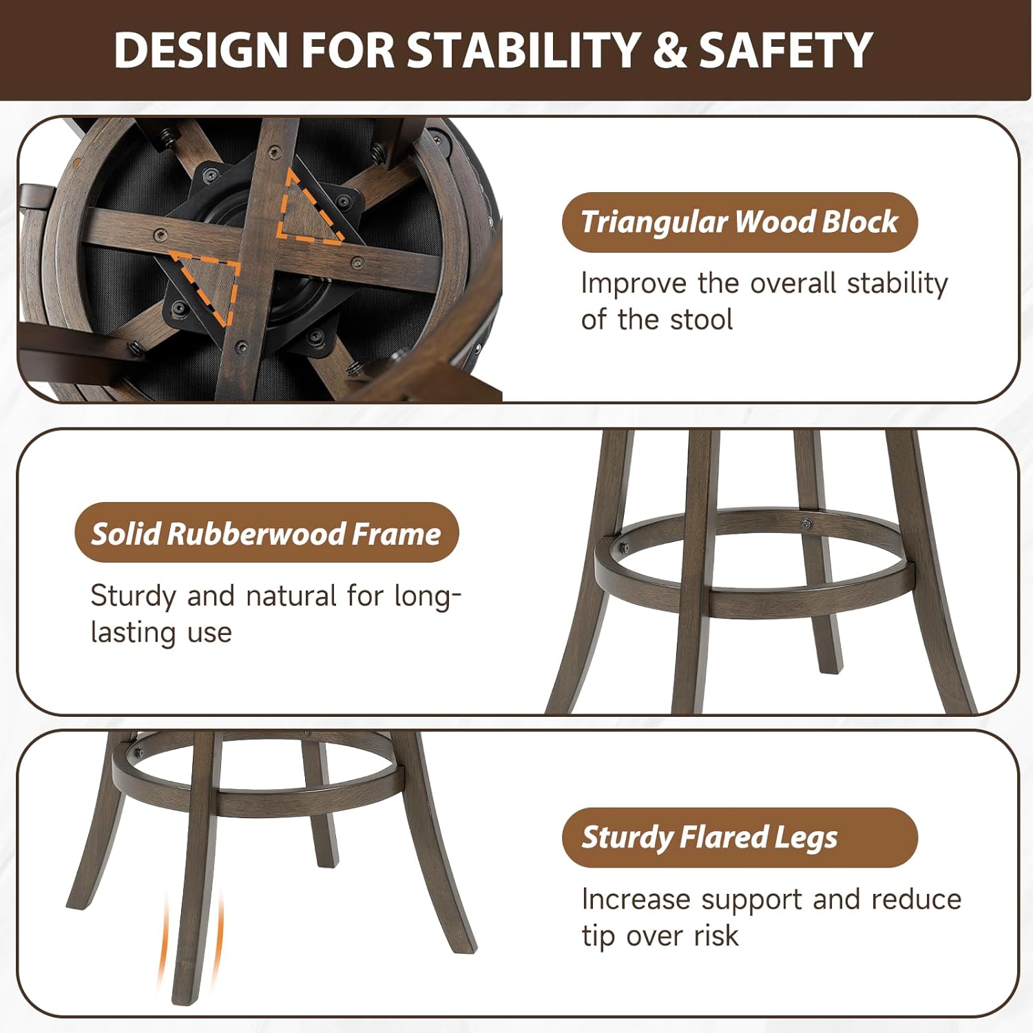 PrimeZone Swivel Bar Stools Set of 4-30 Inch Bar Height Stools with Black Faux Leather Padded & High Back, Solid Rubber Wood Frame & Footrest, Nailhead Trim, Barstool for Pub, Kitchen Island