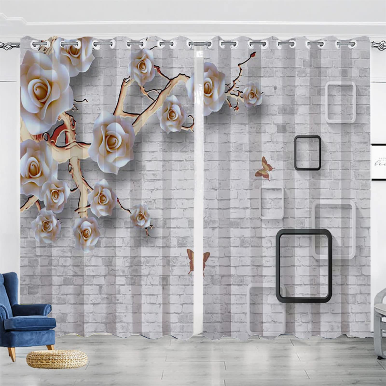 Vorhang Blickdicht Verdunklungsvorhänge Gardienen 2-SetBlume 150x166cm