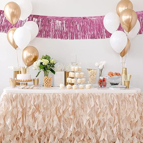 Miniatura 8 de Paquete de 5 guirnaldas de flecos rosas de 10 pies, guirnalda de flecos de papel de aluminio rosa para desfile con flecos metálicos para decoración