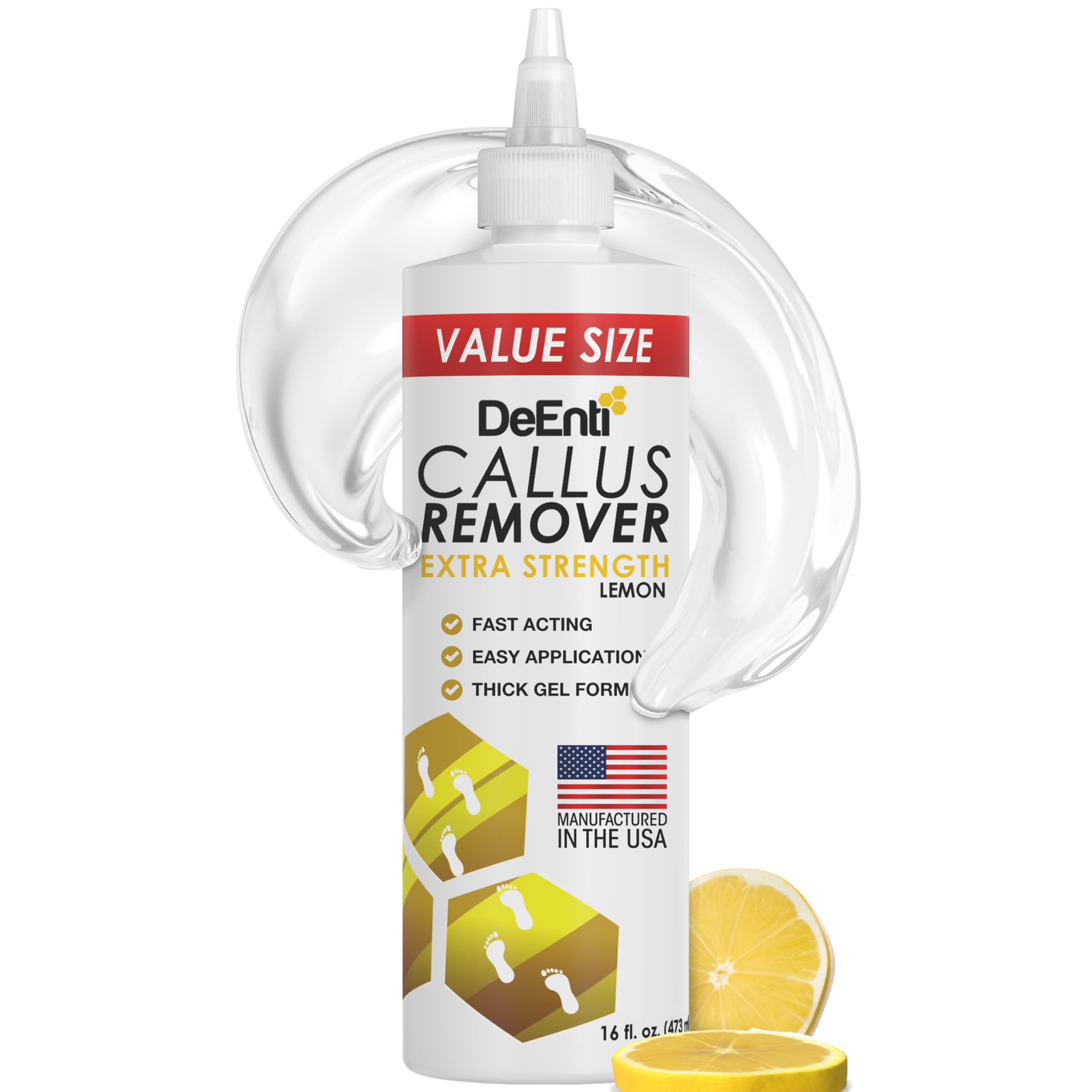 Removedor de callos DeEnti para pies, gel extrafuerte para pies, 16 oz, suministros de pedicura caseros de calidad profesional para piel seca y talones agrietados, cuidado de pies de alta potencia, limón