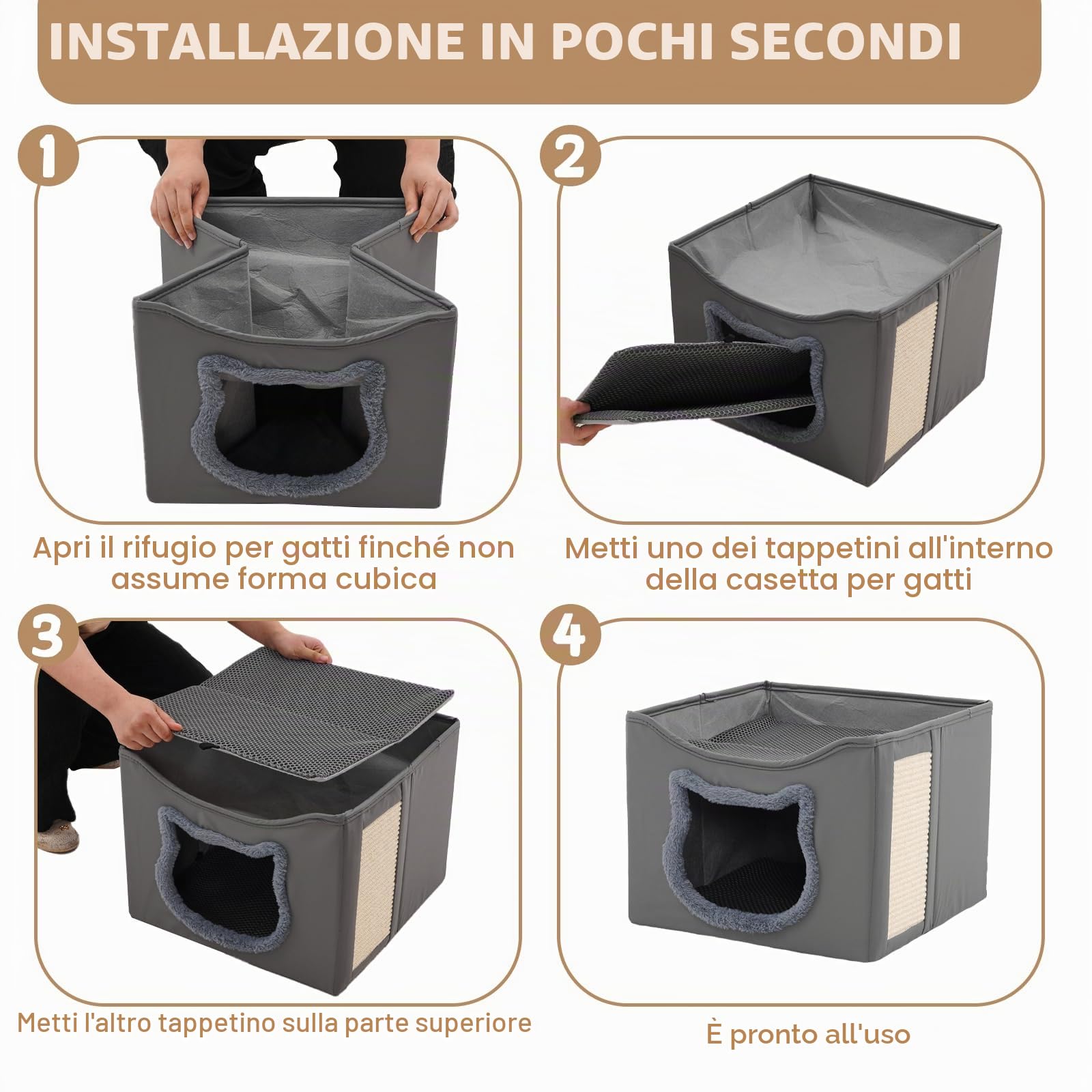 Cuccia per gatti pieghevole a doppio strato per gatti, materiale antigraffio, lavabile, per interni, 41 x 41 x 35 cm