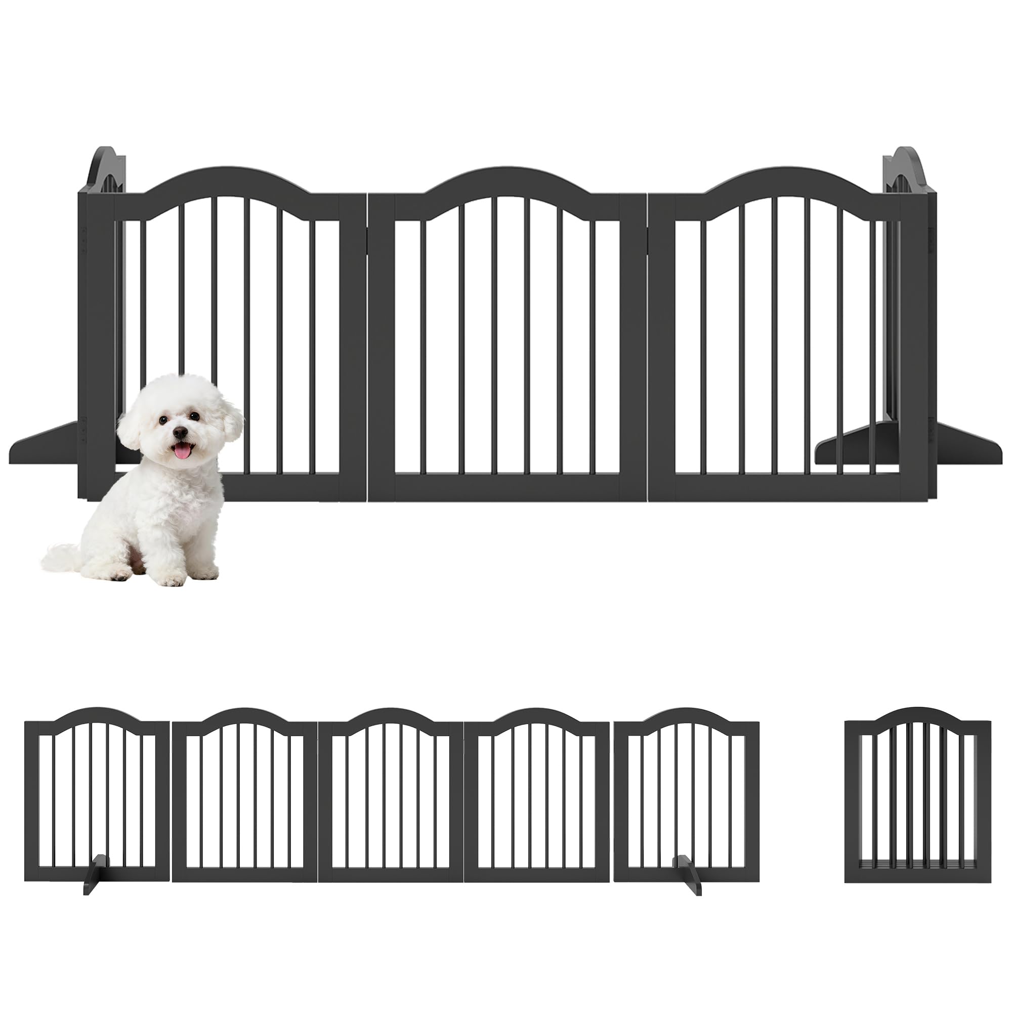 PawHut Freestanding Pet Gate with Support Feet for Doorway Black