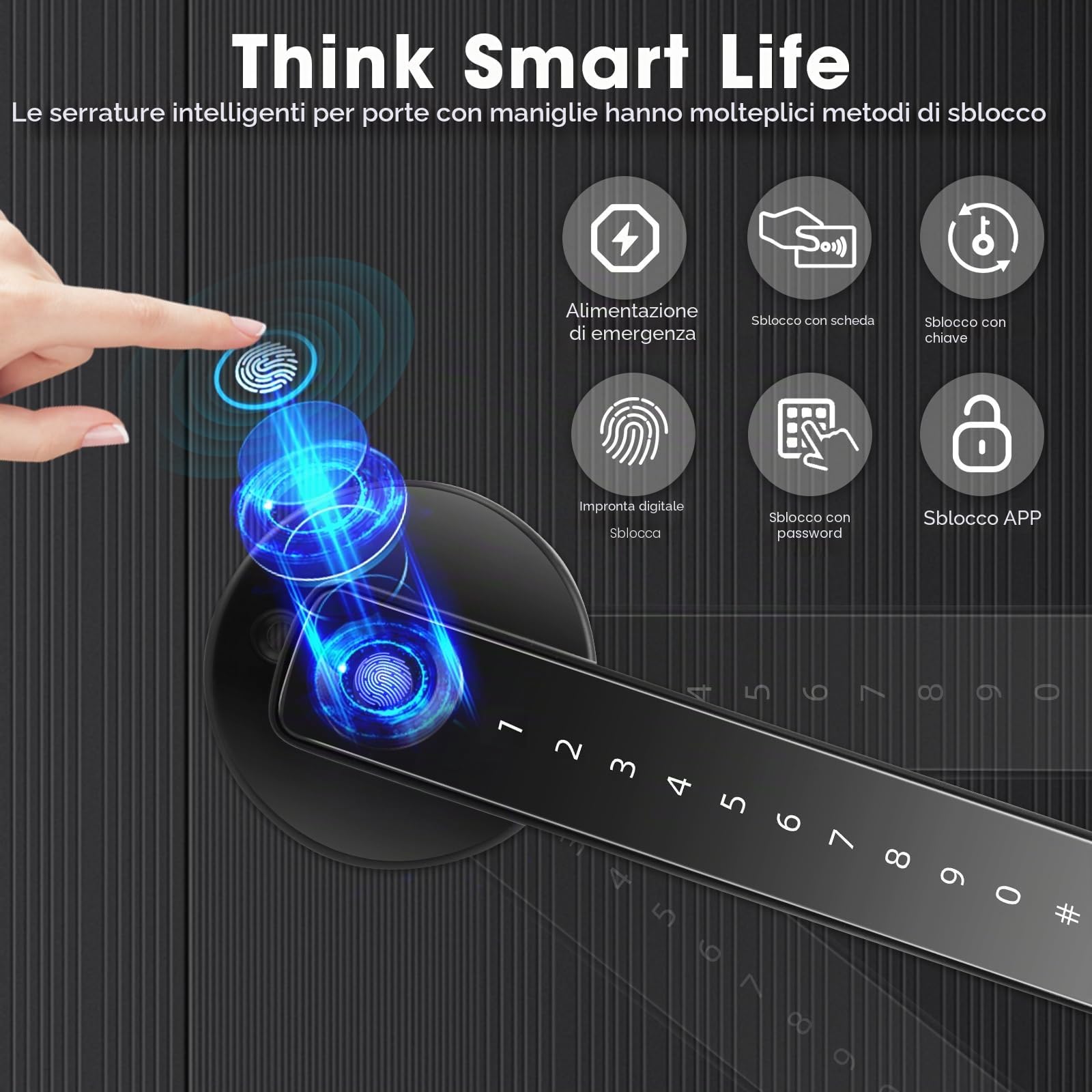 Serratura intelligente della porta, Serratura collegata Wifi Tuya Smart Lock Serratura Elettronico Biometrico Impronte Digitali RFID Scheda Senza chiave APP Telecomando Smart Lock