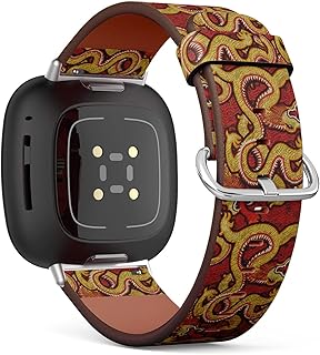 CJBROES Replacement Leather Watch Band, Compatible with Fitbit Versa 3 and Fitbit Sense of Wristband Bracelet Accessory - Chinese Dragon high Resolution