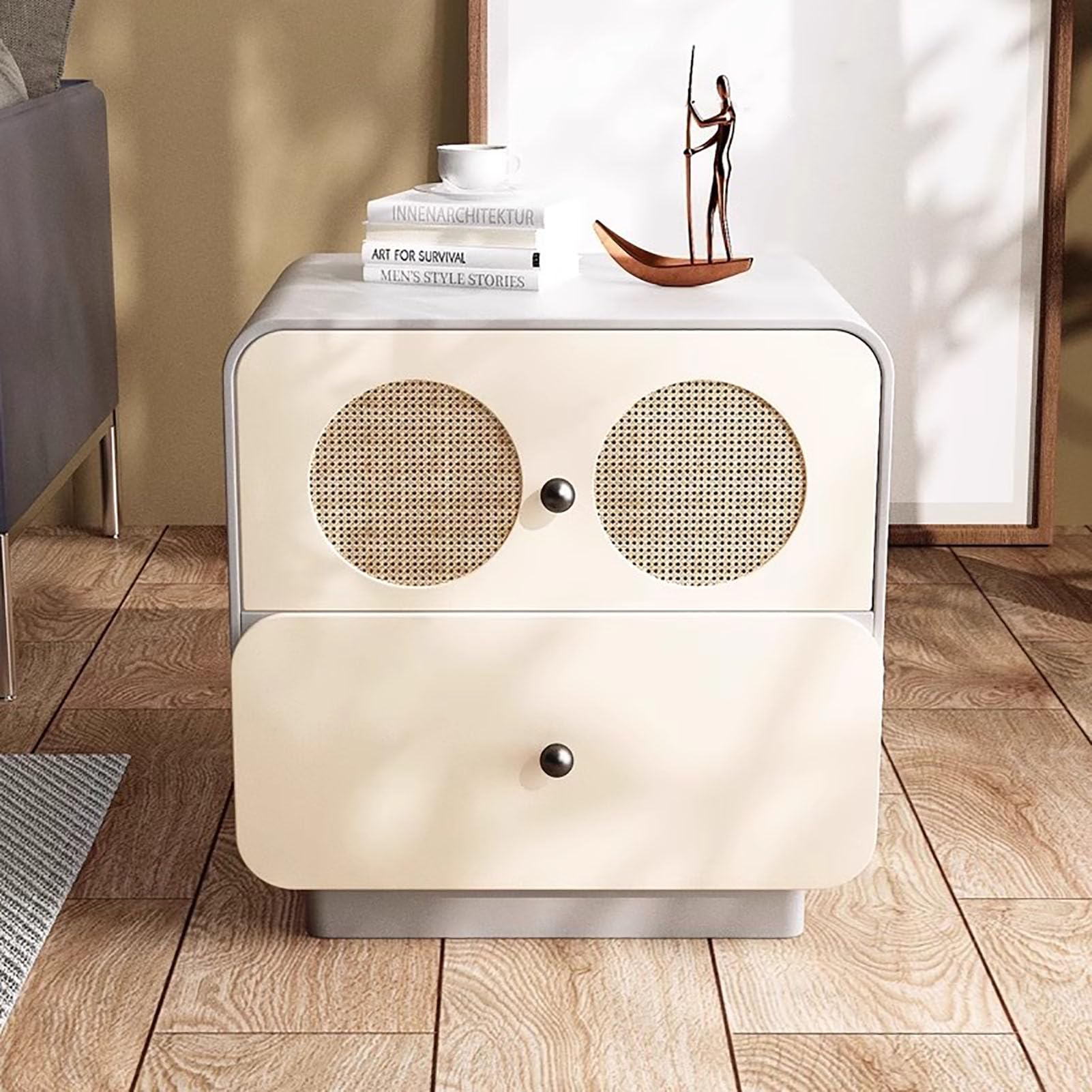 SXZenSpace Modern Simple Nightstand,with 2 Drawer Solid Wood Bedside Table Creative End Side for Bedroom Nursery Livingroom,B,50x40x50cm(20x16x20inch)