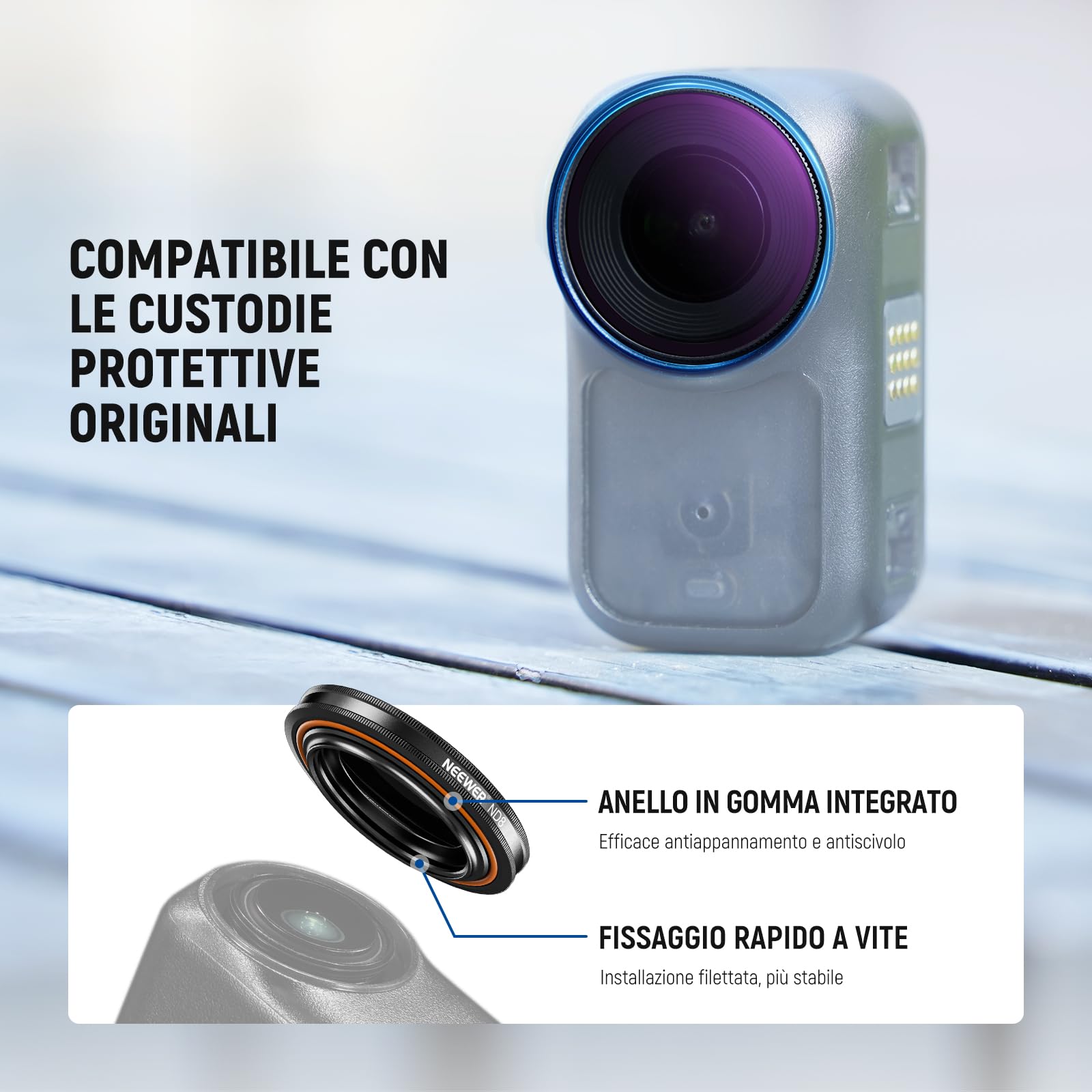 NEEWER Set di Filtro ND Compatibile con DJI Osmo Nano, ND8/16/32/CPL, Filtri a Densità Neutra Avvitabile in Vetro Ottico Multistrato per Obiettivo Action Cam, Accessori con Protezione Schermo, 4 Pezzi