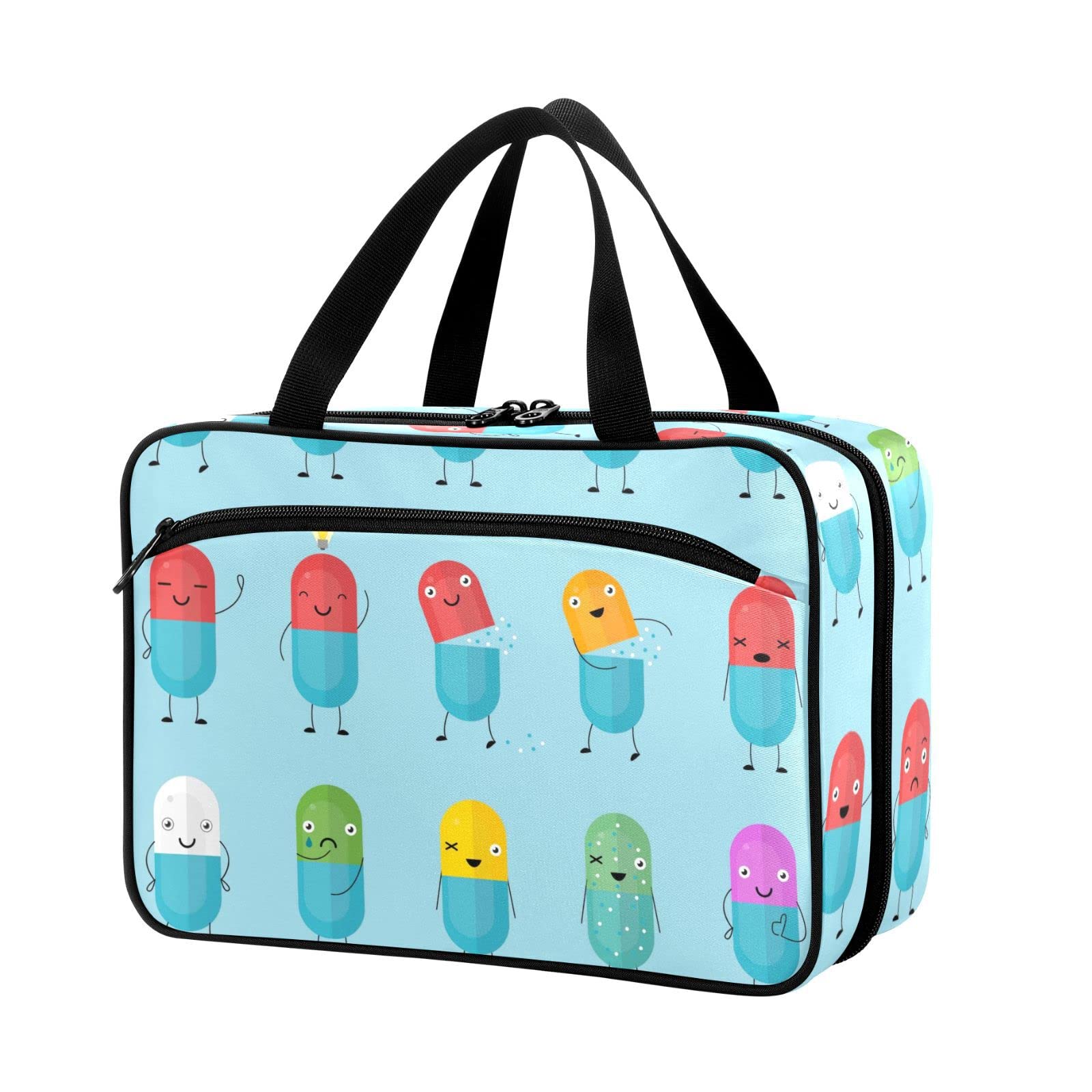 Naanle Pill Organizer Bag Travel Pill Bottle Medicine Organizer Home Storage Medication Bag for Vitamin Supplements, Happy Pills Empty First Aid Bag for Car Camping