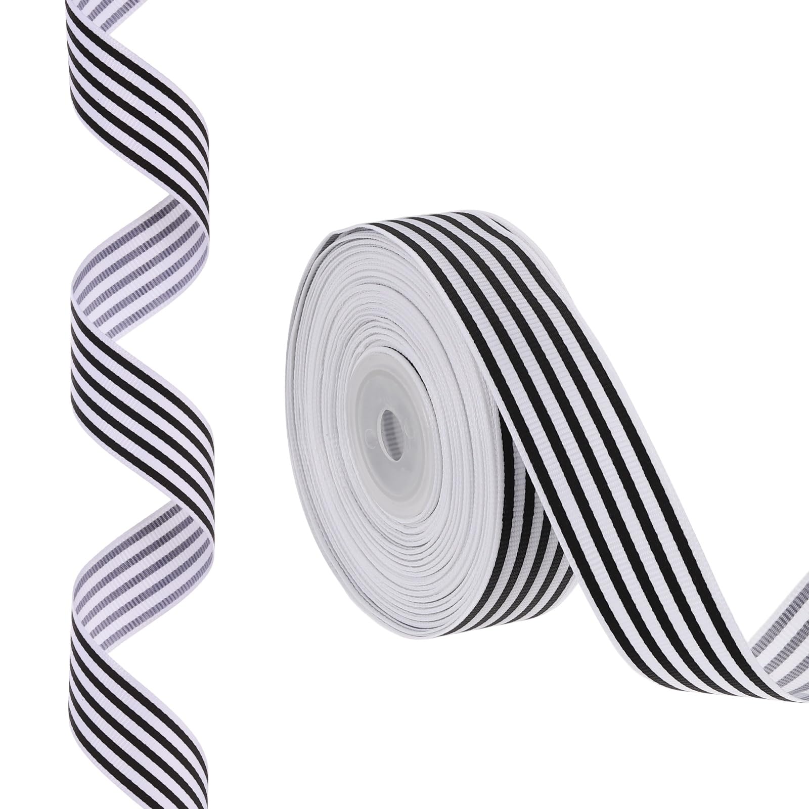 PATIKIL 25 Yards x 1" Striped Ribbon, Double Sided Patriotic Fabric Wrapping Ribbon for Christmas Halloween Home Holiday Craft Wreath Birthday Wedding Party Decoration, Black/White โ image 1