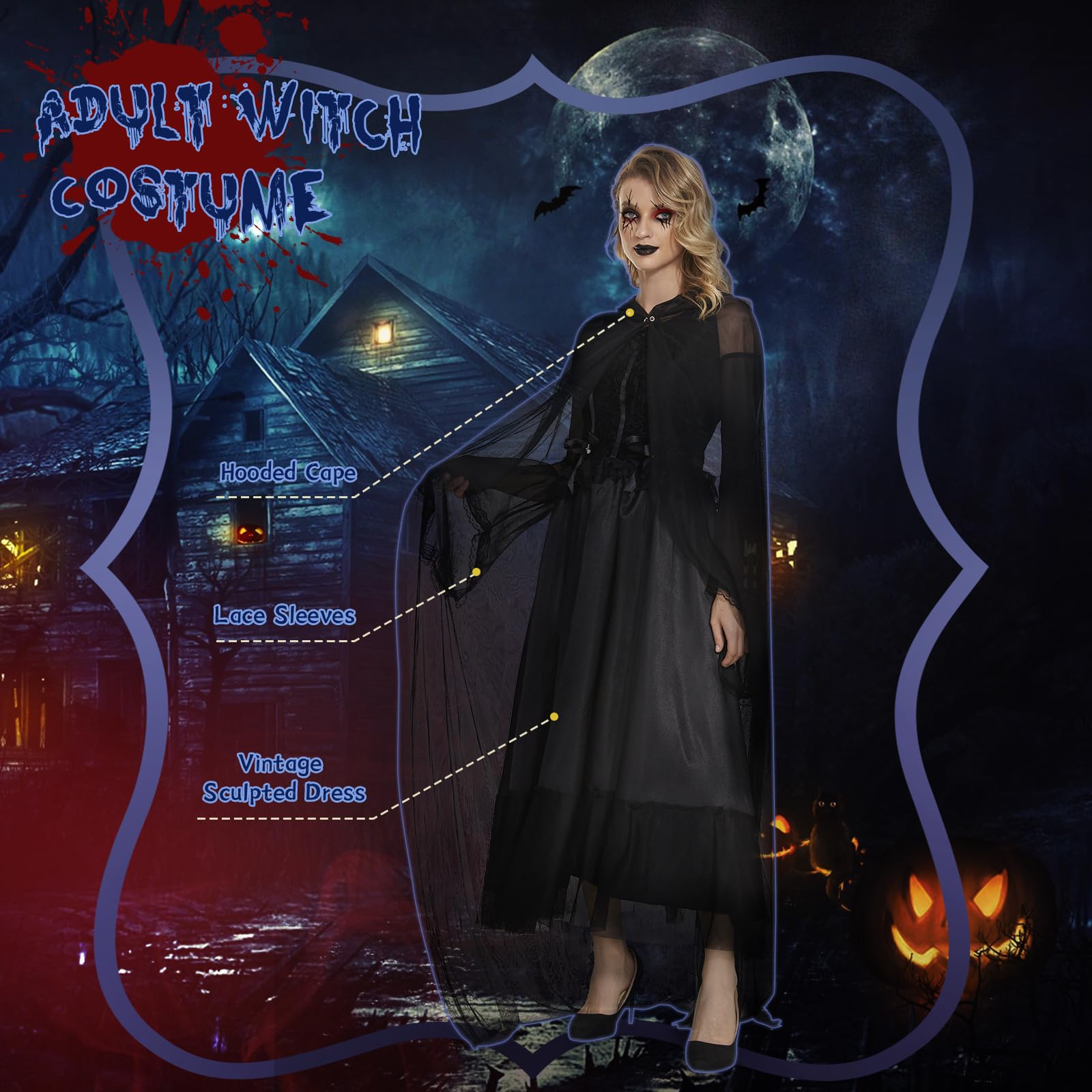 Halloween Kostüm Geisterbraut – Schwarzes Kleid Mit Kapuze Für Gruseleffekte
