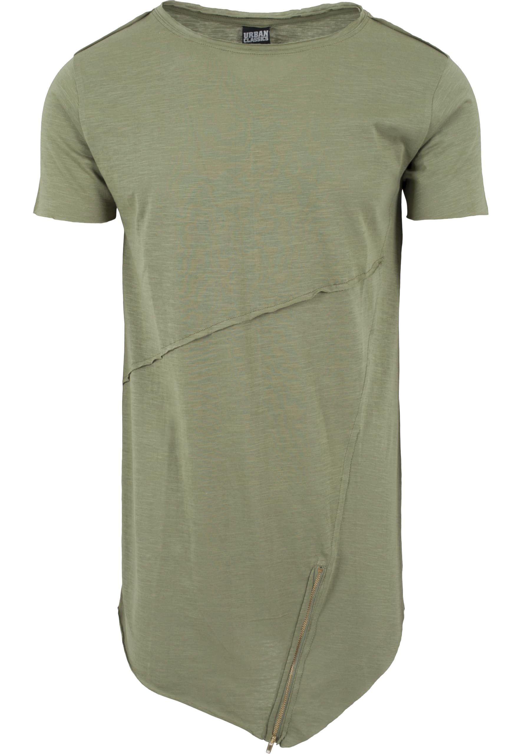 Urban Classics Men's Long Open Edge Front Zip Tee T-Shirt - Green - Grün (lightolive 729), Small