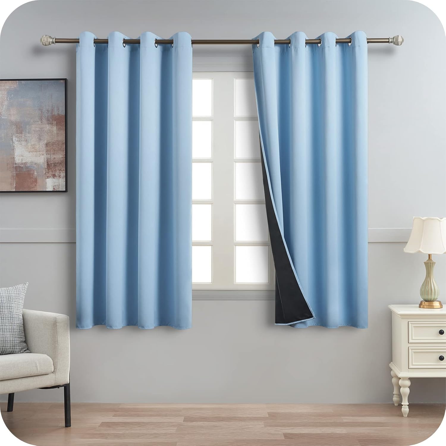 MRTREES Blackout Curtains 66 x 72 Inch Sky Blue Curtains Noise Reducing