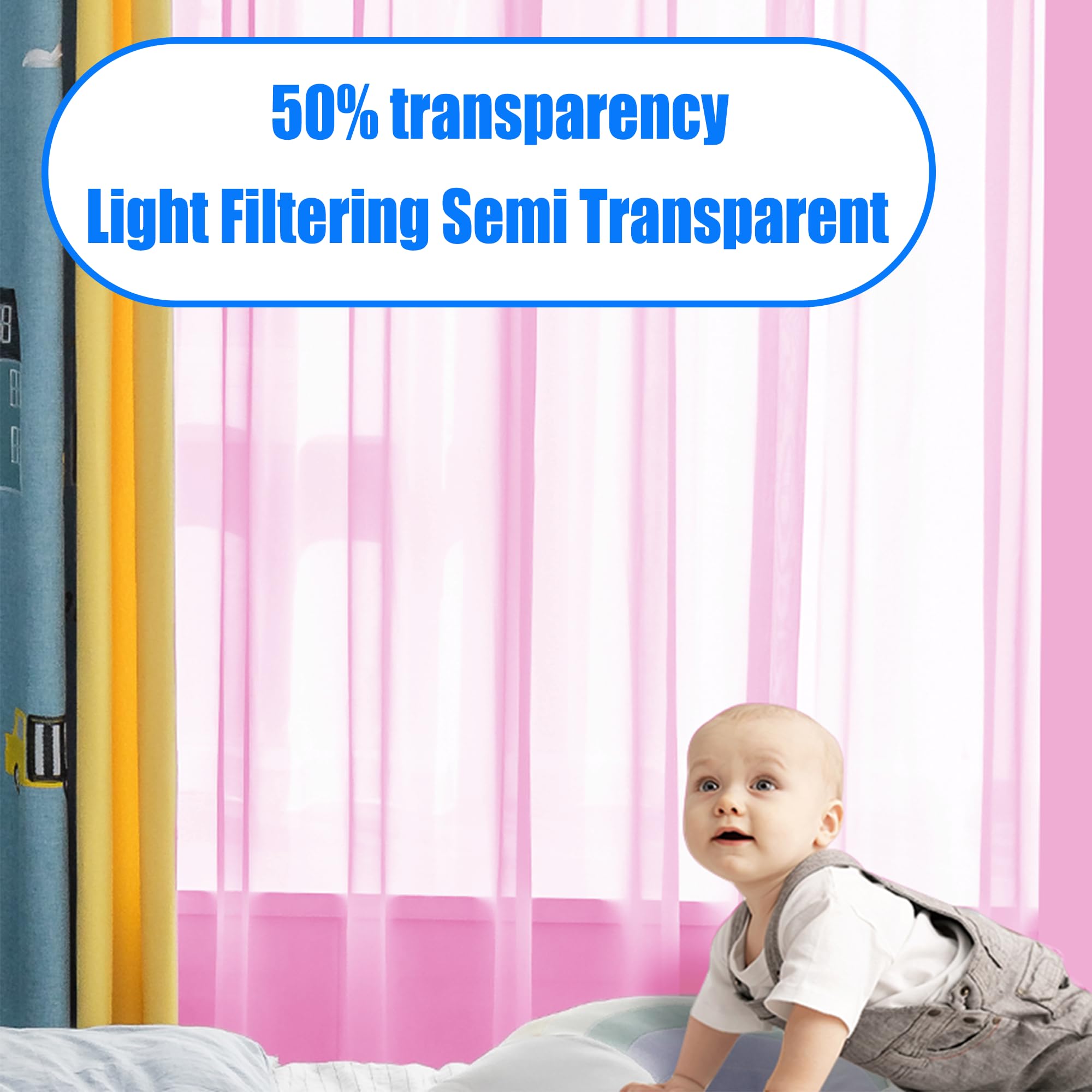 Firana Gotowa Woalowa 250 x 300 cm Przepuszczające Światło Firanka Dekoracyjna Prosta Do Kawiarni Jadalni Salonu Sypialni, Różowy