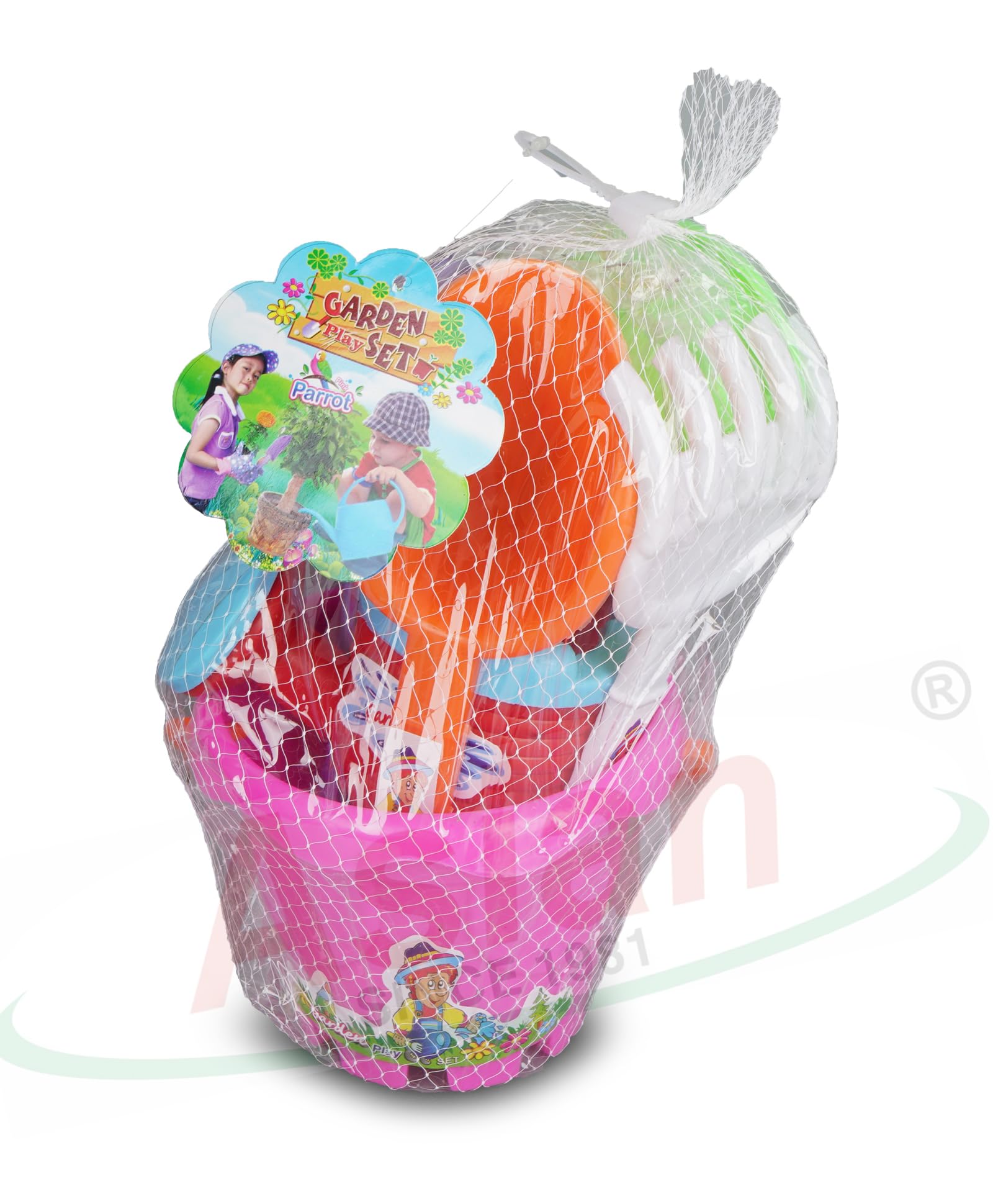 Asian Garden Set with Buckets, Spades, and Scoops and Crab Tool for Kids and Toddlers Multicolor - Image 7 thumbnail