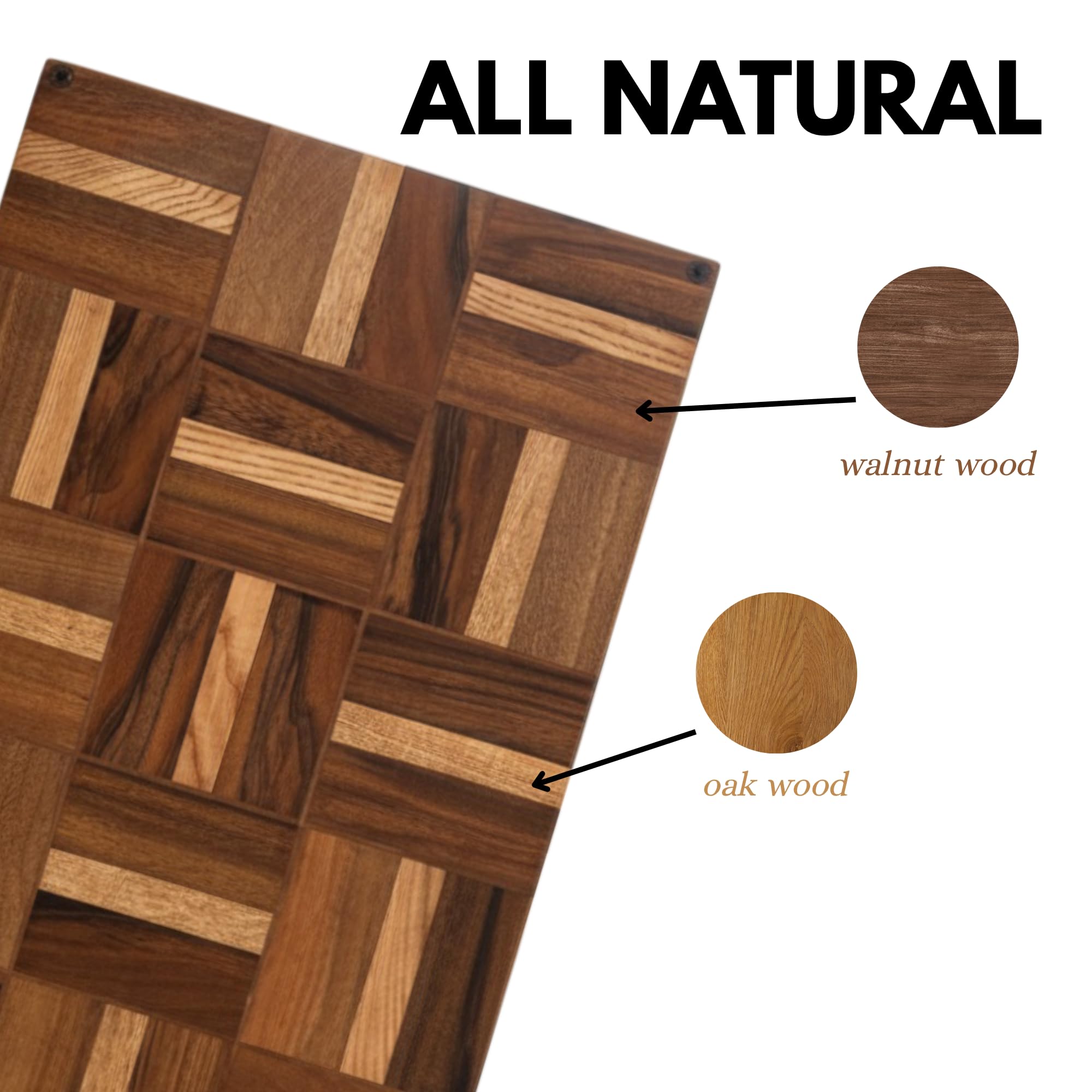 Tabla de cortar de madera maciza de nogal y roble con asas, tabla multiusos grande para cortar, embutidos, servir y exhibir, granos de borde de contraste ricos. Tabla de cortar