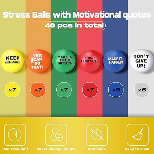 Miniatura 8 de Chivao 160 bolas motivacionales para el estrés, con citas inspiradoras de espuma colorida, bolas para aliviar la ansiedad, pequeñas y divertidas