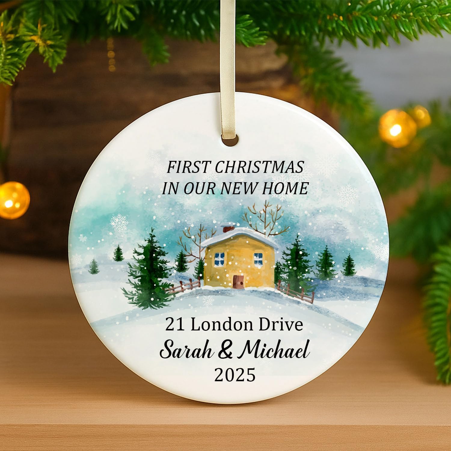 Personalized First Christmas in Our New Home Ceramic Ornament | Custom New Home Bauble | Housewarming Keepsake | XMAS Tree Decoration for Couple Family Friends