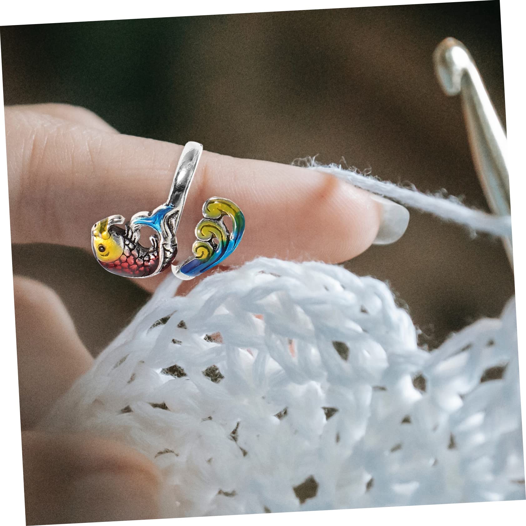 SHINEOFI Marcador De Punto De Anillo De Crochet Ganchos De Crochet Ergonómicos Pendientes De Plata Para Mujer Anillos De Oro Grueso Bucle De Tensión De Crochet De 8 piezas x 4