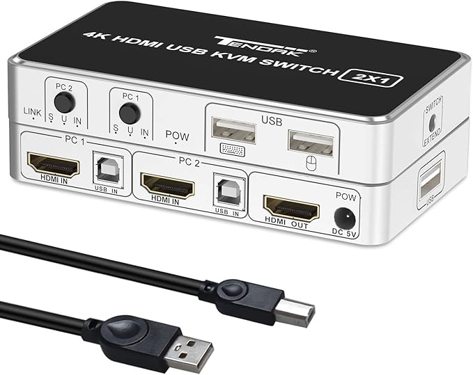 Tendak HDMI KVM Switch USB 2 Port PC Computer KVM Switch Keyboard Mouse