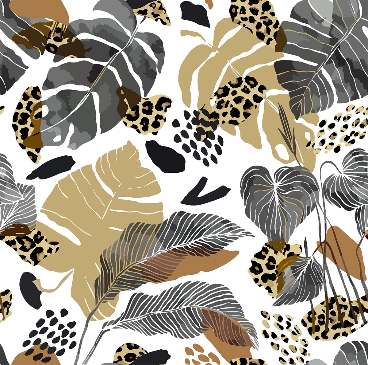 Papel de hojas de leopardo y bosque con diseño exclusivo vintage