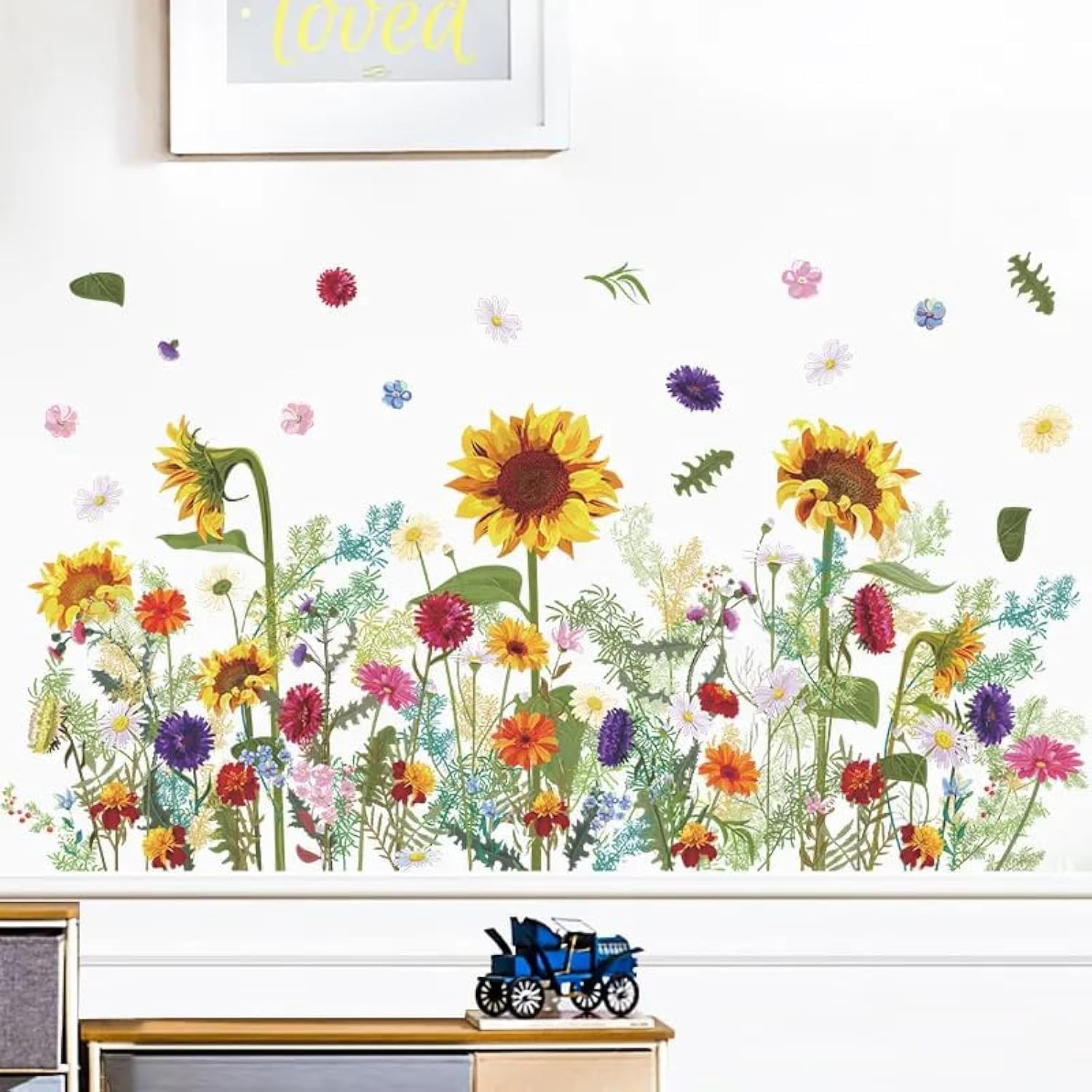 SICKER UNIVERSE 10x55 Inch Set - SunFlower Daisies Butterflies themed Floral Wall Decals for Decor, Self Adhesive Vinyl for Home Decor for Nursery, Home-Gift for Christmas, Birthday (Floral Design #4)