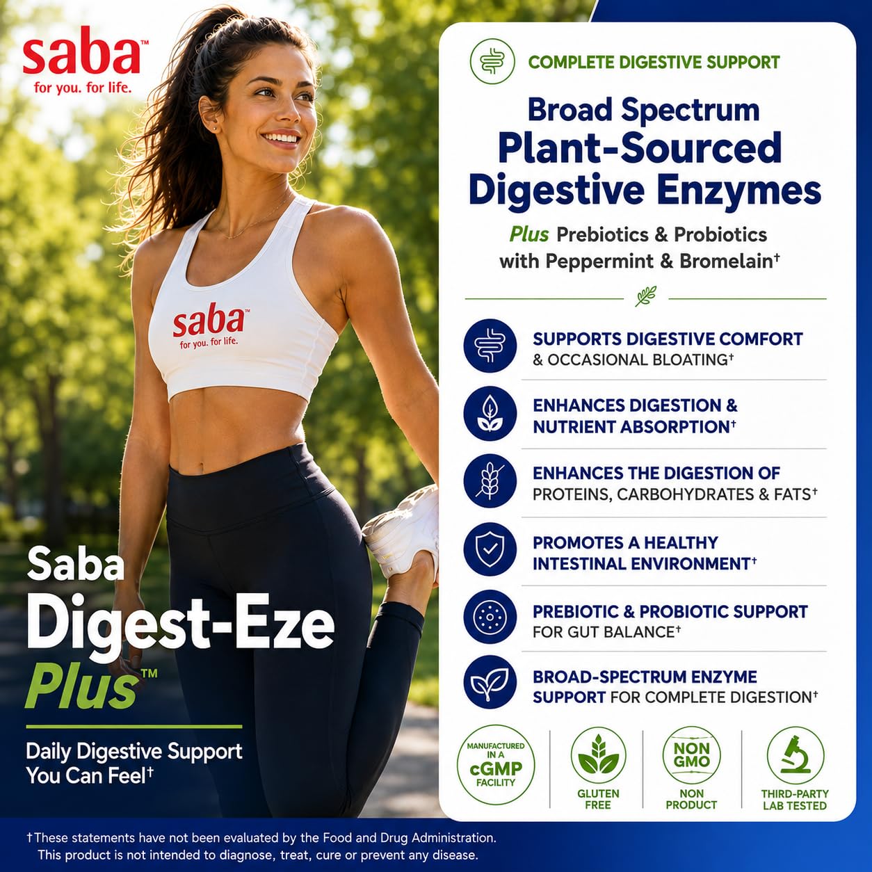 Saba Digest-Eze Plus Digestive Enzymes with Probiotics & Prebiotics - Broad Spectrum Enzyme Blend with Bromelain & Papain - Digestive Comfort, Gut Health & Nutrient Absorption Support - 60 Capsules — Amazon image 3