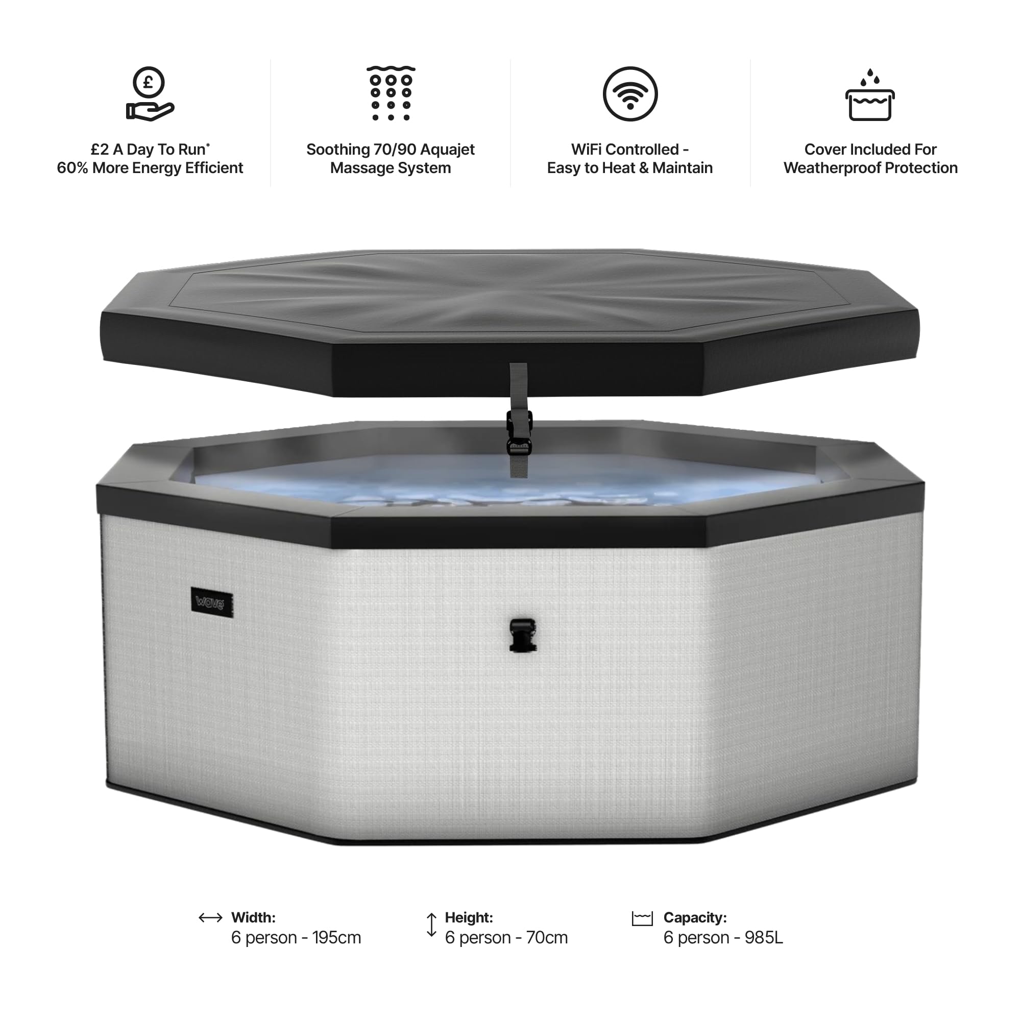 Wave Eco Foam SPA | SPA portátil al Aire Libre con Calentamiento rápido | Material de PVC Duradero | Fácil configuración (como, Gris Grafito | 6 Personas)