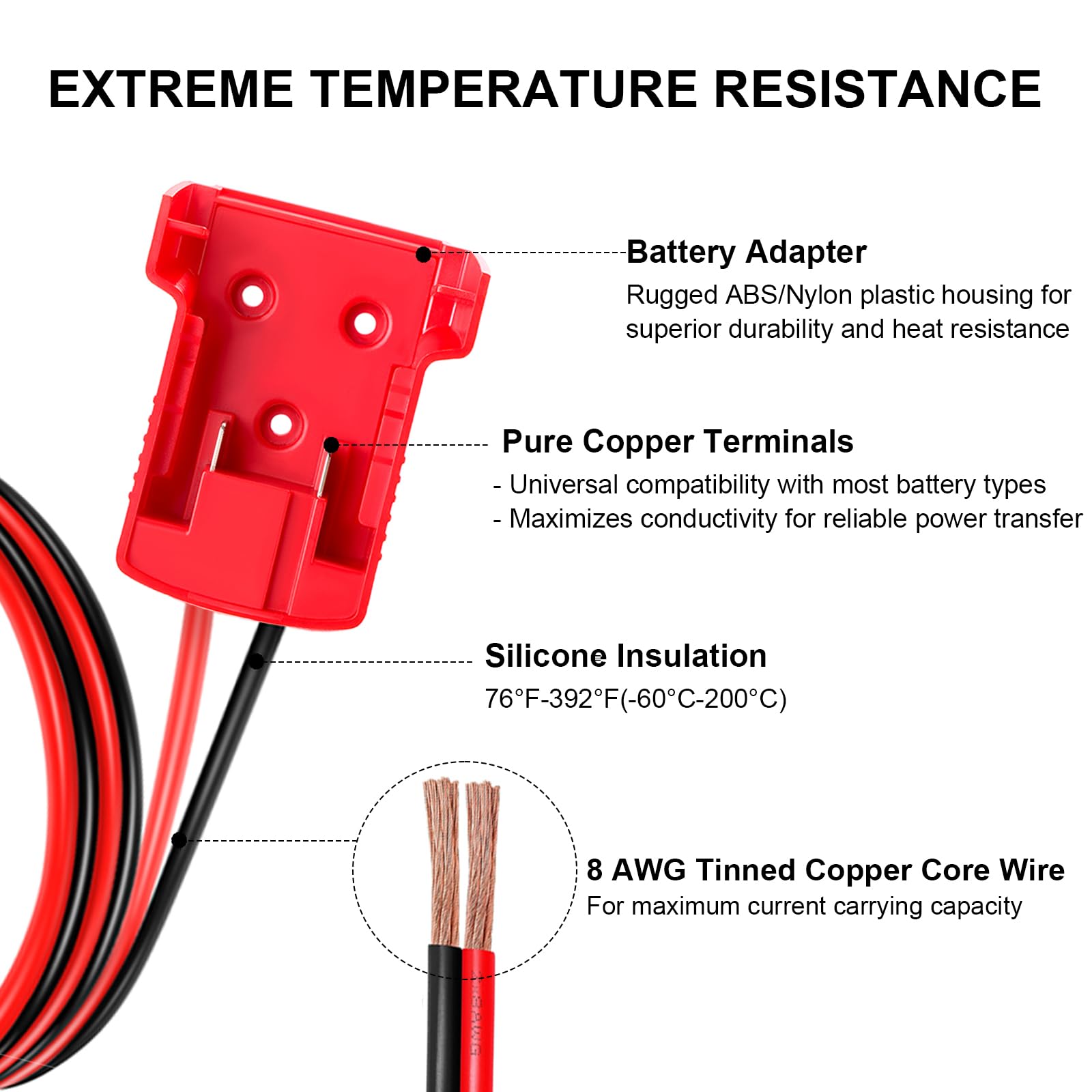 Cables de arranque para batería Milwaukee M18 de 18 V, cable de refuerzo de silicona 8AWG de 2 pies con clips de cocodrilo, arranque de salto para coche, camión, RV y herramientas de carga, resistente