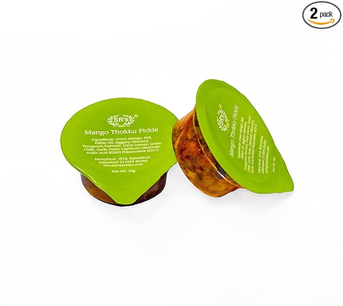 DELICASIA (SR's) MANGO THOKKU PICKLE 15 gm CHOTU PACK (PACK OF 48) BLISTER PACK. PORTION PACK. INDIAN FLAVOR. NO ARTIFICIAL COLOR AND FLAVORS. GLUTEN FREE. 77 YEARS OF TRUST