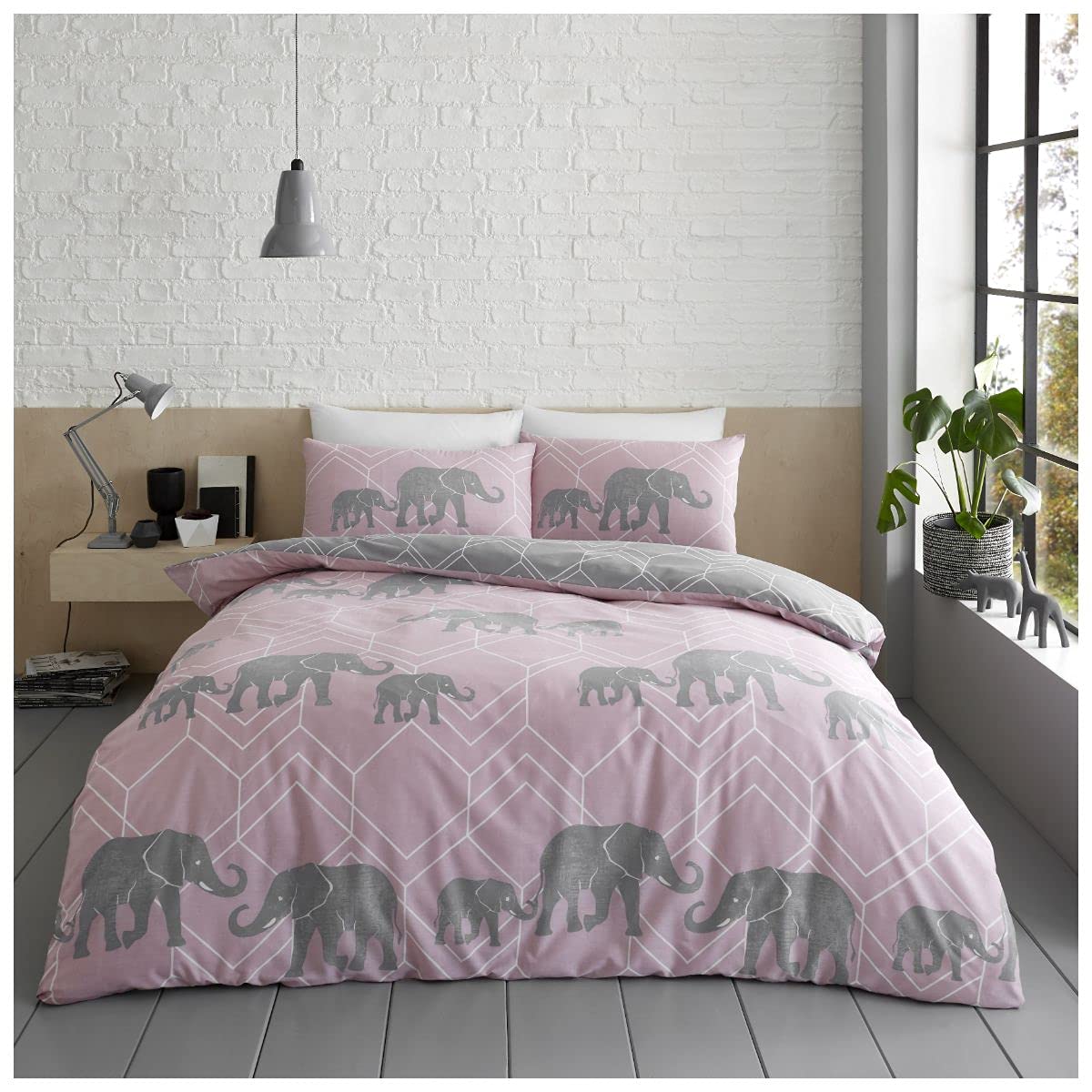 GC GAVENO CAVAILIA Polycotton Duvet Cover Set King Size, Reversible Bedding Set, Elephant Bed Cover, Blush Pink