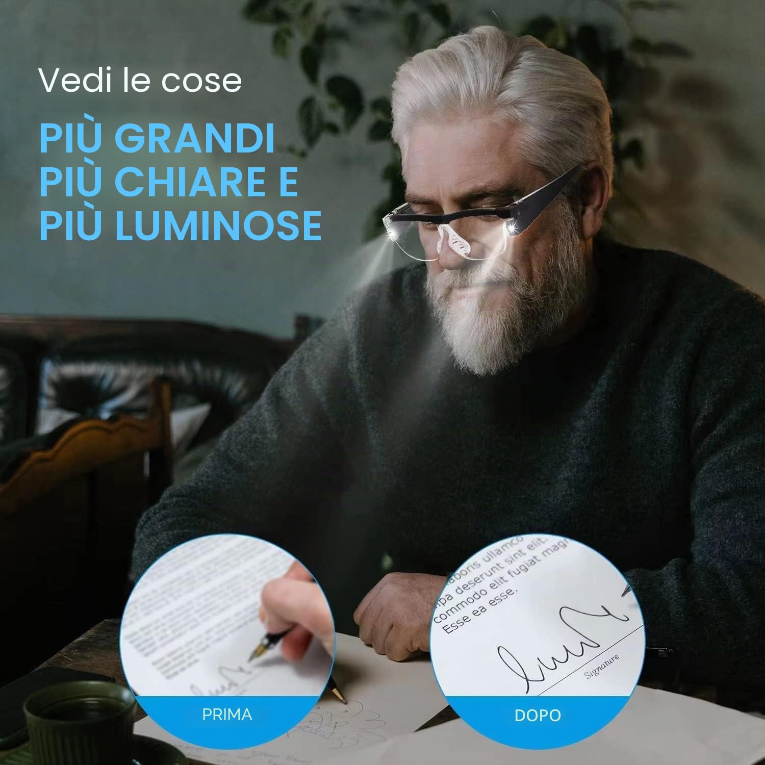 300% Occhiali D'ingrandimento Con Luce LED Ricaricabile, Lente ad Archetto a Mani Libere per Lettura, Ricamo, Hobby e Lavori Ravvicinati